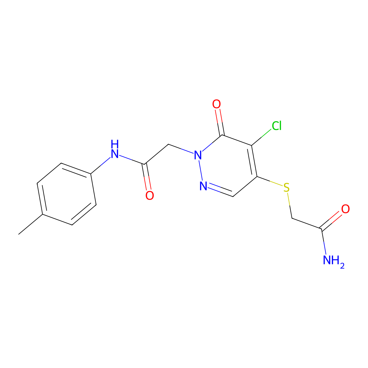 2-(4-((2-amino-2-oxoethyl)thio)-5-chloro-6-oxopyridazin-1(6H)-yl)-N-(p-tolyl)acetamide molecular structure, CAS 1251696-33-9
