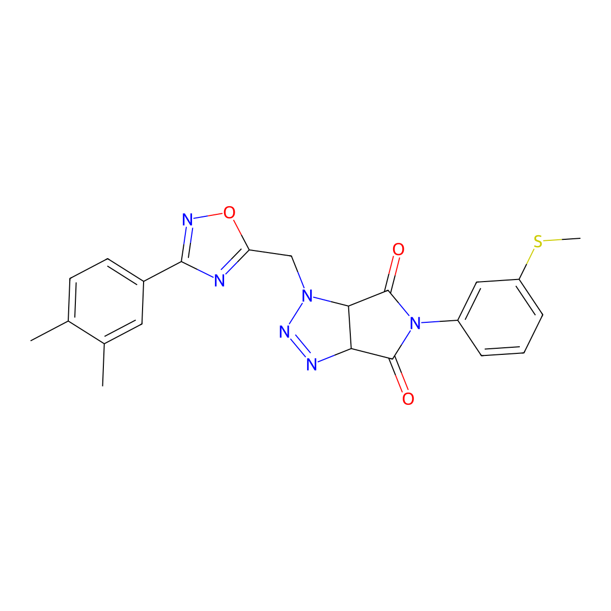 1-{[3-(3,4-dimethylphenyl)-1,2,4-oxadiazol-5-yl]methyl}-5-[3-(methylsulfanyl)phenyl]-1H,3aH,4H,5H,6H,6aH-pyrrolo[3,4-d][1,2,3]triazole-4,6-dione molecular structure, CAS 1251696-36-2