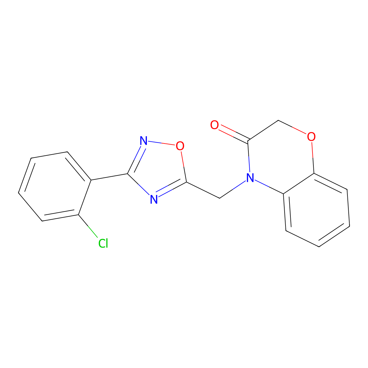 4-((3-(2-chlorophenyl)-1,2,4-oxadiazol-5-yl)methyl)-2H-benzo[b][1,4]oxazin-3(4H)-one molecular structure, CAS 1251696-40-8