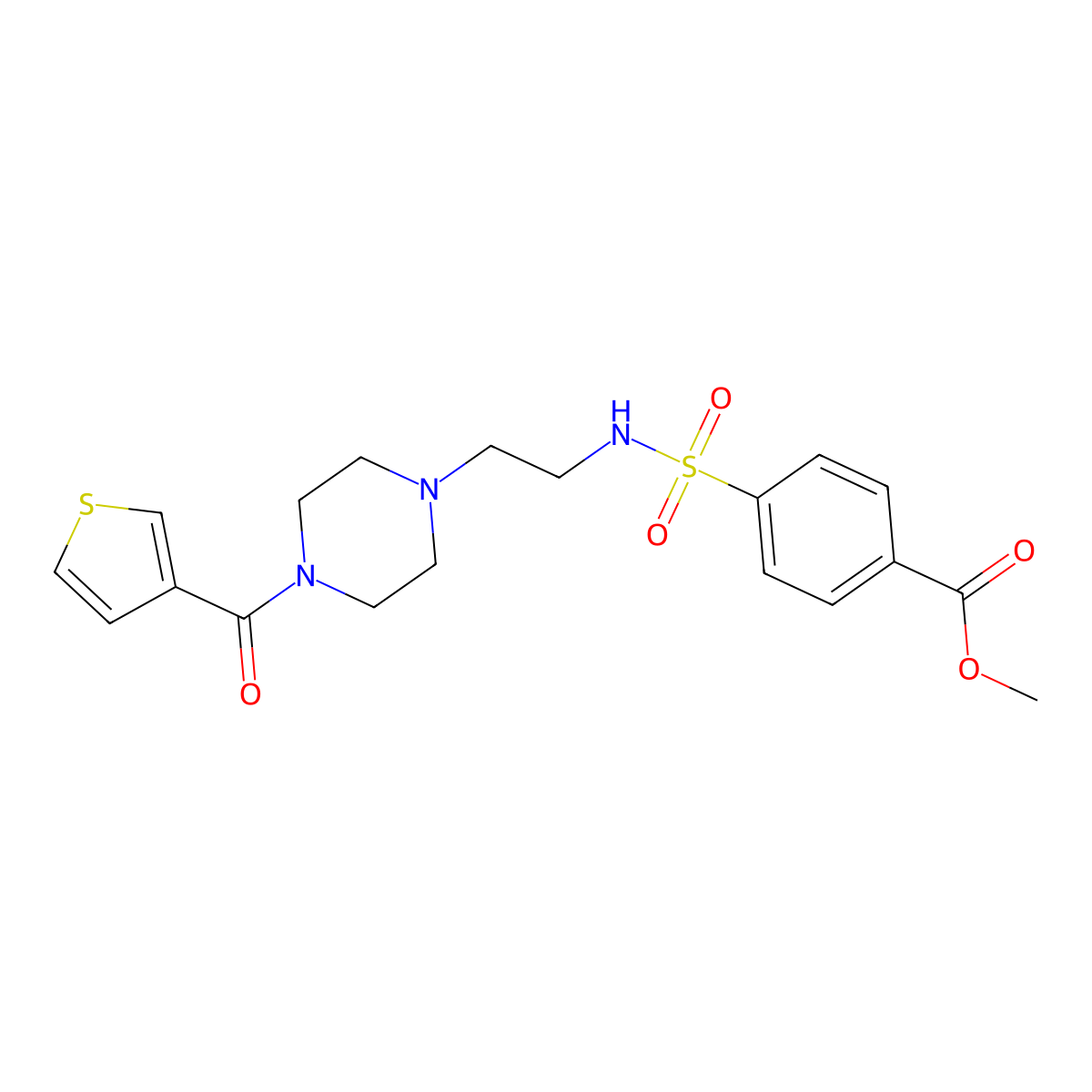 methyl 4-(N-(2-(4-(thiophene-3-carbonyl)piperazin-1-yl)ethyl)sulfamoyl)benzoate molecular structure, CAS 1251696-41-9
