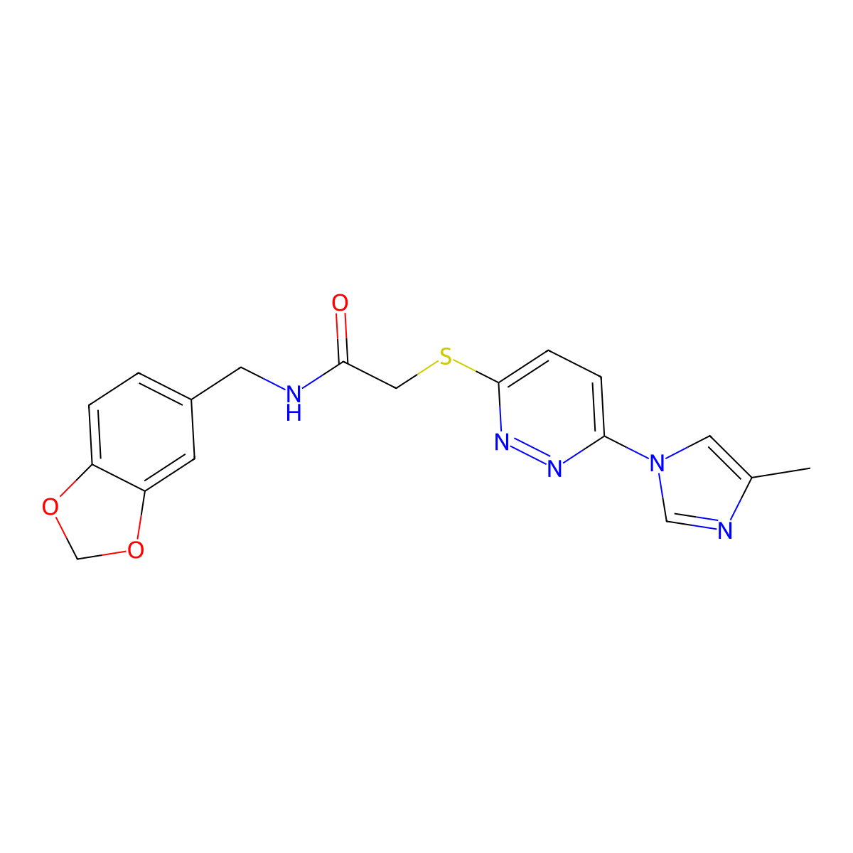 N-(benzo[d][1,3]dioxol-5-ylmethyl)-2-((6-(4-methyl-1H-imidazol-1-yl)pyridazin-3-yl)thio)acetamide molecular structure, CAS 1251696-51-1