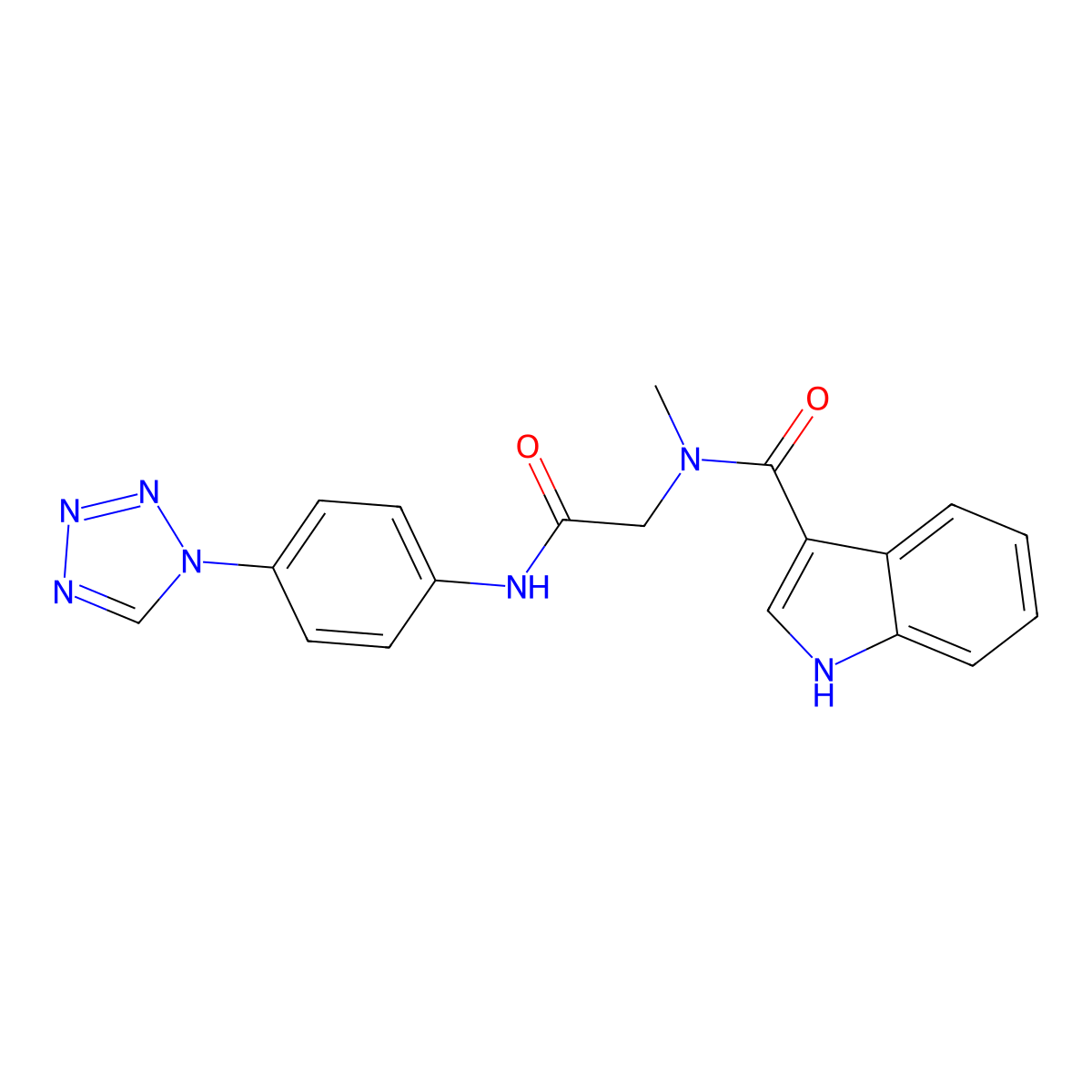 N-(2-((4-(1H-tetrazol-1-yl)phenyl)amino)-2-oxoethyl)-N-methyl-1H-indole-3-carboxamide molecular structure, CAS 1251696-57-7