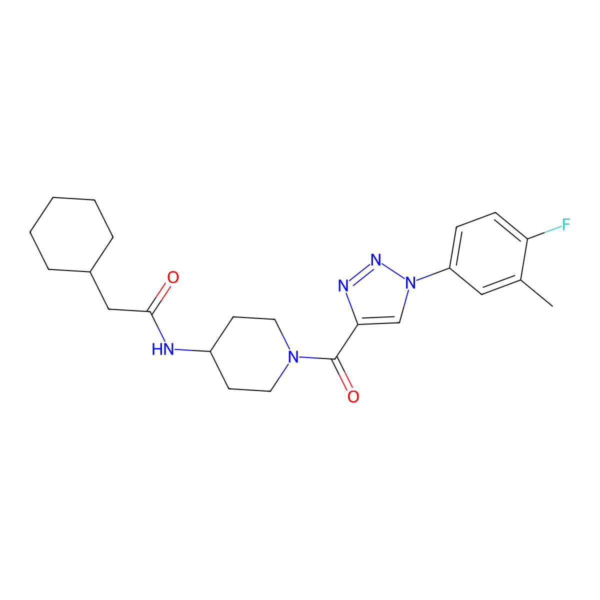 2-cyclohexyl-N-{1-[1-(4-fluoro-3-methylphenyl)-1H-1,2,3-triazole-4-carbonyl]piperidin-4-yl}acetamide molecular structure, CAS 1251696-60-2