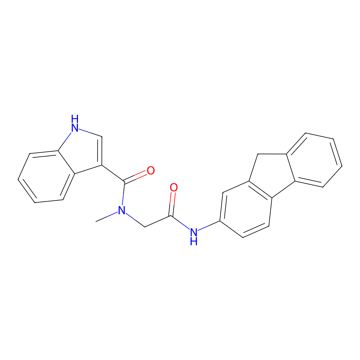 N-(2-((9H-fluoren-2-yl)amino)-2-oxoethyl)-N-methyl-1H-indole-3-carboxamide molecular structure, CAS 1251696-63-5