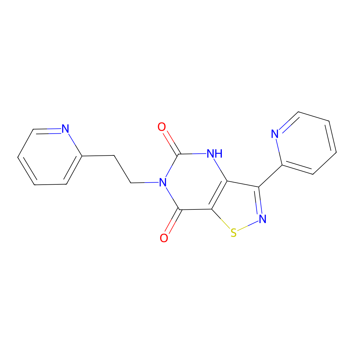 3-(pyridin-2-yl)-6-[2-(pyridin-2-yl)ethyl]-4H,5H,6H,7H-[1,2]thiazolo[4,5-d]pyrimidine-5,7-dione molecular structure, CAS 1251696-72-6