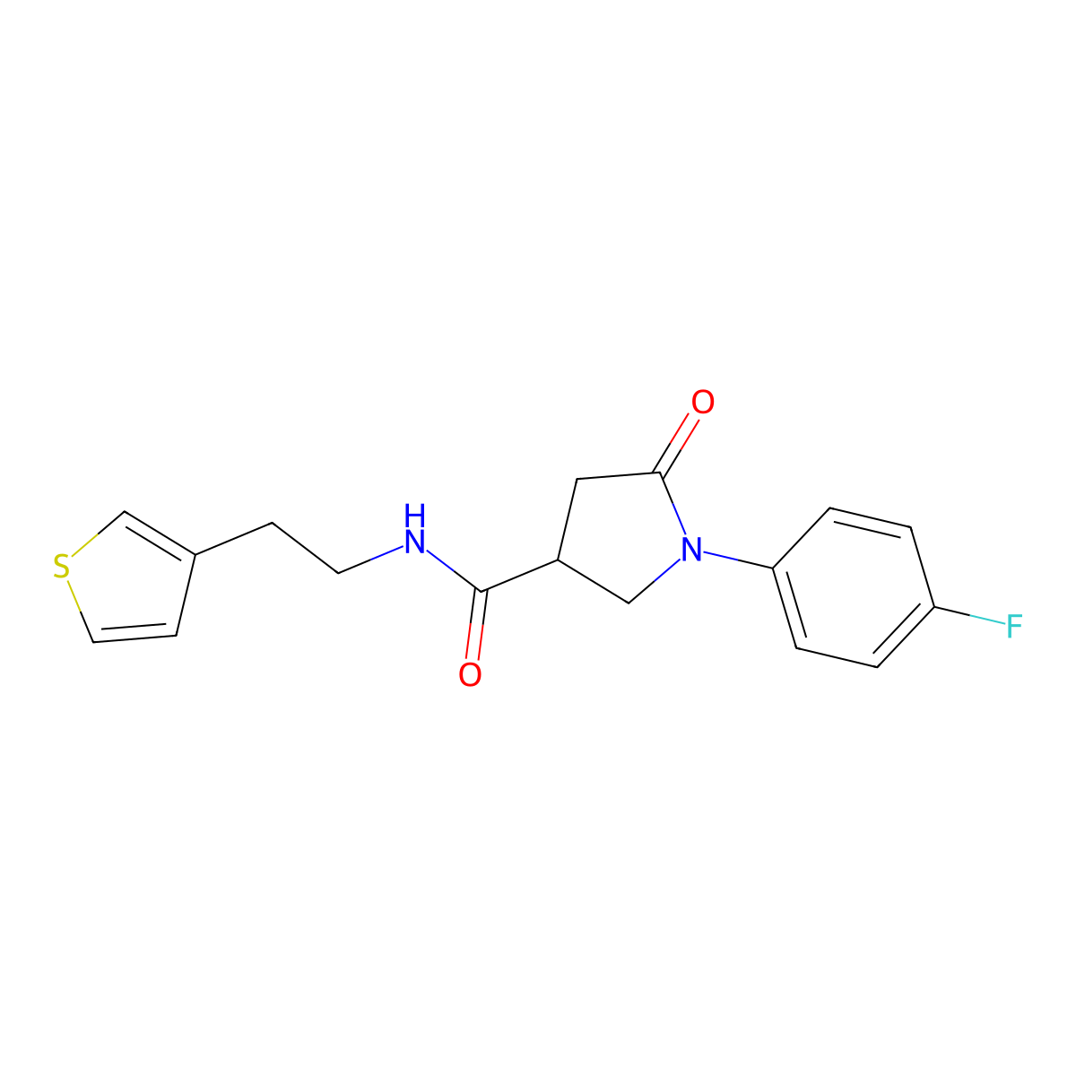 1-(4-fluorophenyl)-5-oxo-N-[2-(thiophen-3-yl)ethyl]pyrrolidine-3-carboxamide molecular structure, CAS 1251696-80-6