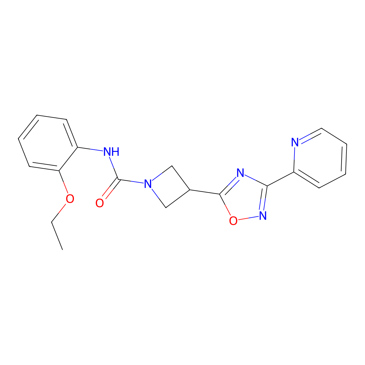 N-(2-ethoxyphenyl)-3-(3-(pyridin-2-yl)-1,2,4-oxadiazol-5-yl)azetidine-1-carboxamide molecular structure, CAS 1251696-83-9
