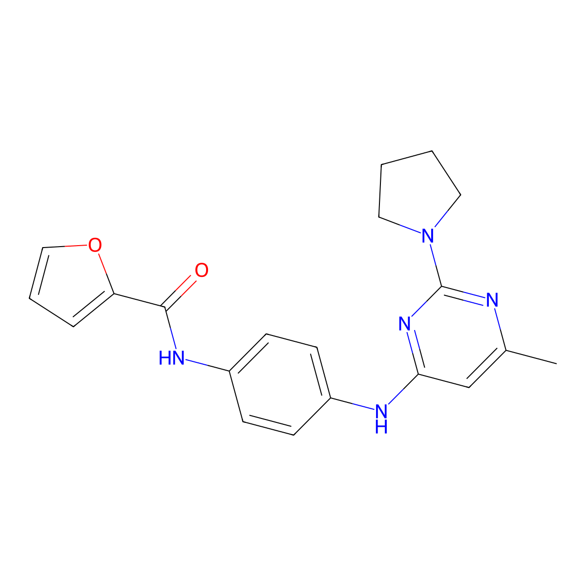 N-(4-{[6-Methyl-2-(pyrrolidin-1-YL)pyrimidin-4-YL]amino}phenyl)furan-2-carboxamide molecular structure, CAS 1251696-89-5