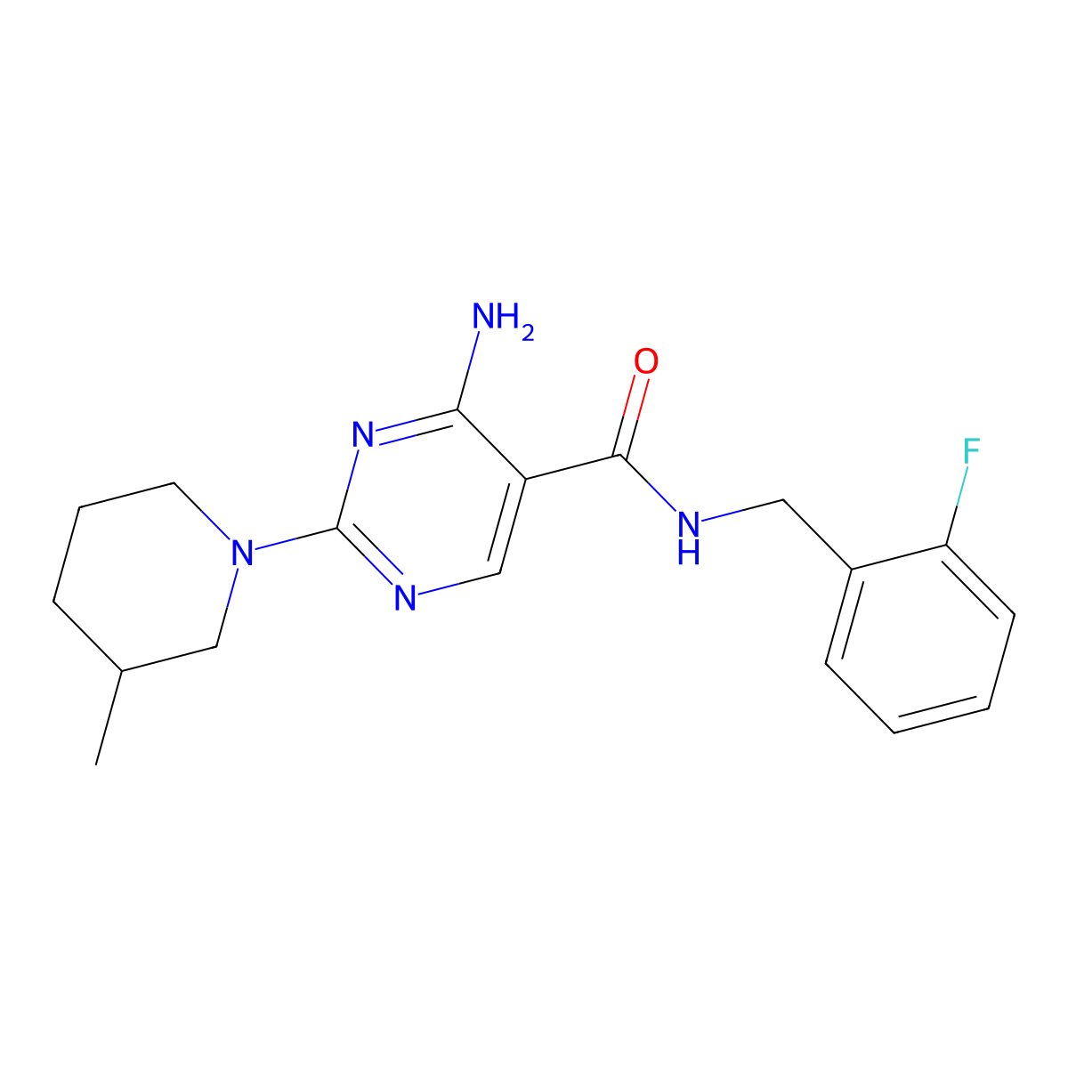 4-amino-N-[(2-fluorophenyl)methyl]-2-(3-methylpiperidin-1-yl)pyrimidine-5-carboxamide molecular structure, CAS 1251696-93-1
