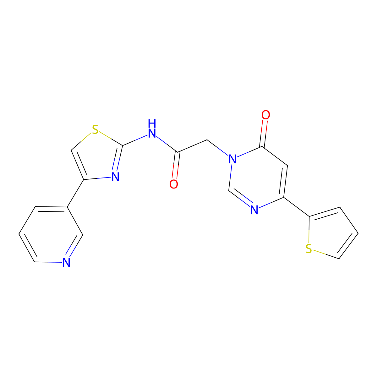 2-(6-oxo-4-(thiophen-2-yl)pyrimidin-1(6H)-yl)-N-(4-(pyridin-3-yl)thiazol-2-yl)acetamide molecular structure, CAS 1251696-96-4