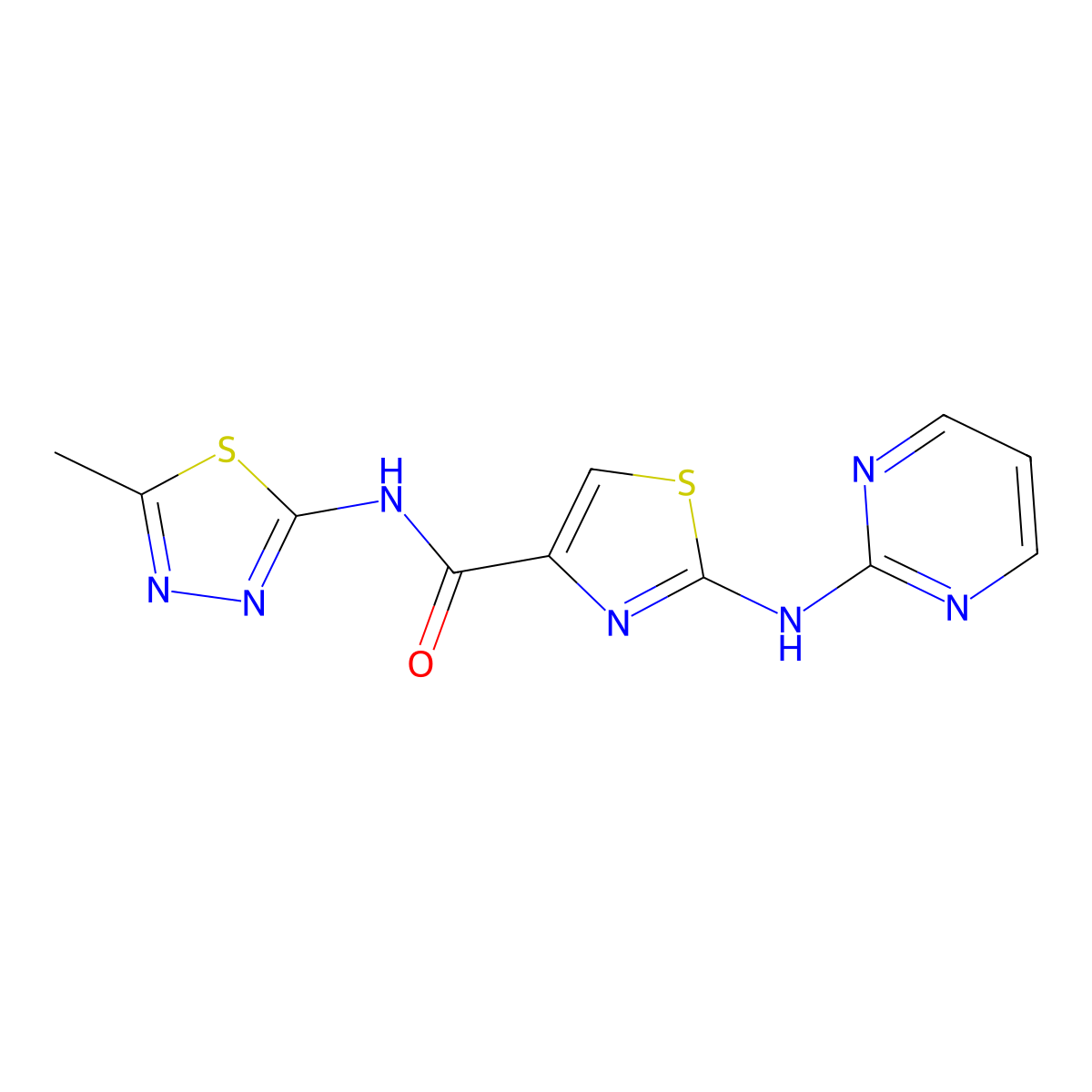 N-(5-methyl-1,3,4-thiadiazol-2-yl)-2-(pyrimidin-2-ylamino)thiazole-4-carboxamide molecular structure, CAS 1251696-97-5