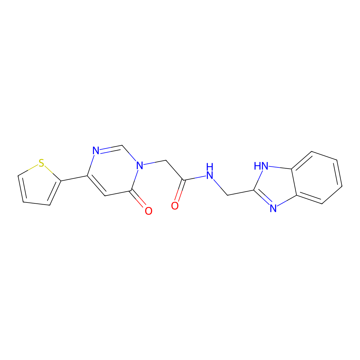 N-((1H-benzo[d]imidazol-2-yl)methyl)-2-(6-oxo-4-(thiophen-2-yl)pyrimidin-1(6H)-yl)acetamide molecular structure, CAS 1251697-02-5