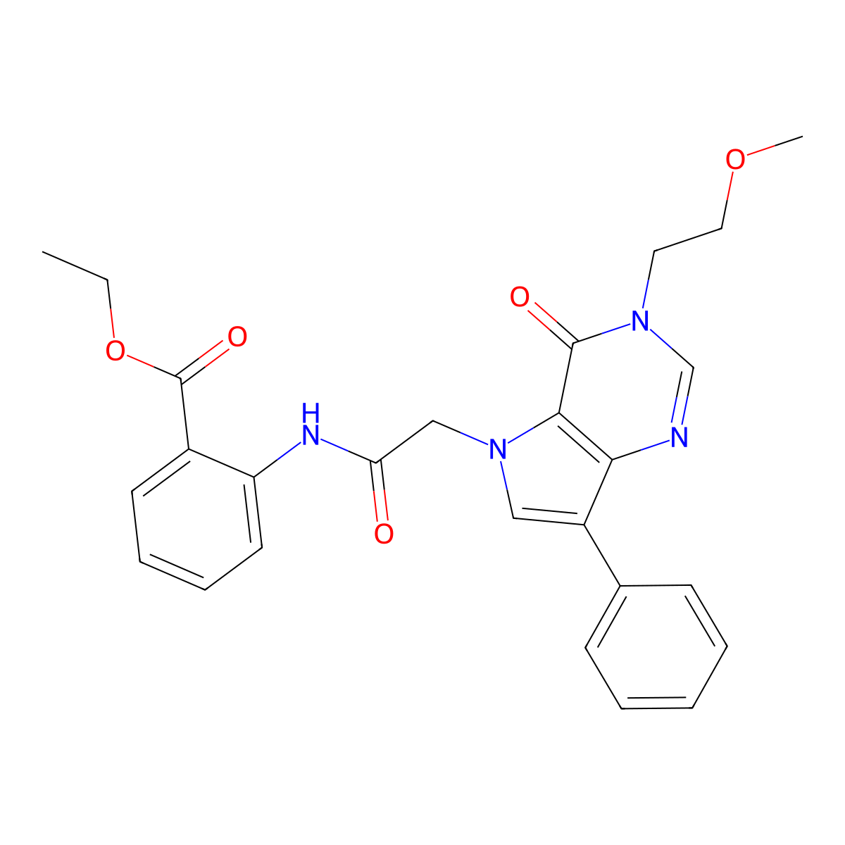 ethyl 2-({[3-(2-methoxyethyl)-4-oxo-7-phenyl-3,4-dihydro-5H-pyrrolo[3,2-d]pyrimidin-5-yl]acetyl}amino)benzoate molecular structure, CAS 1251697-11-6