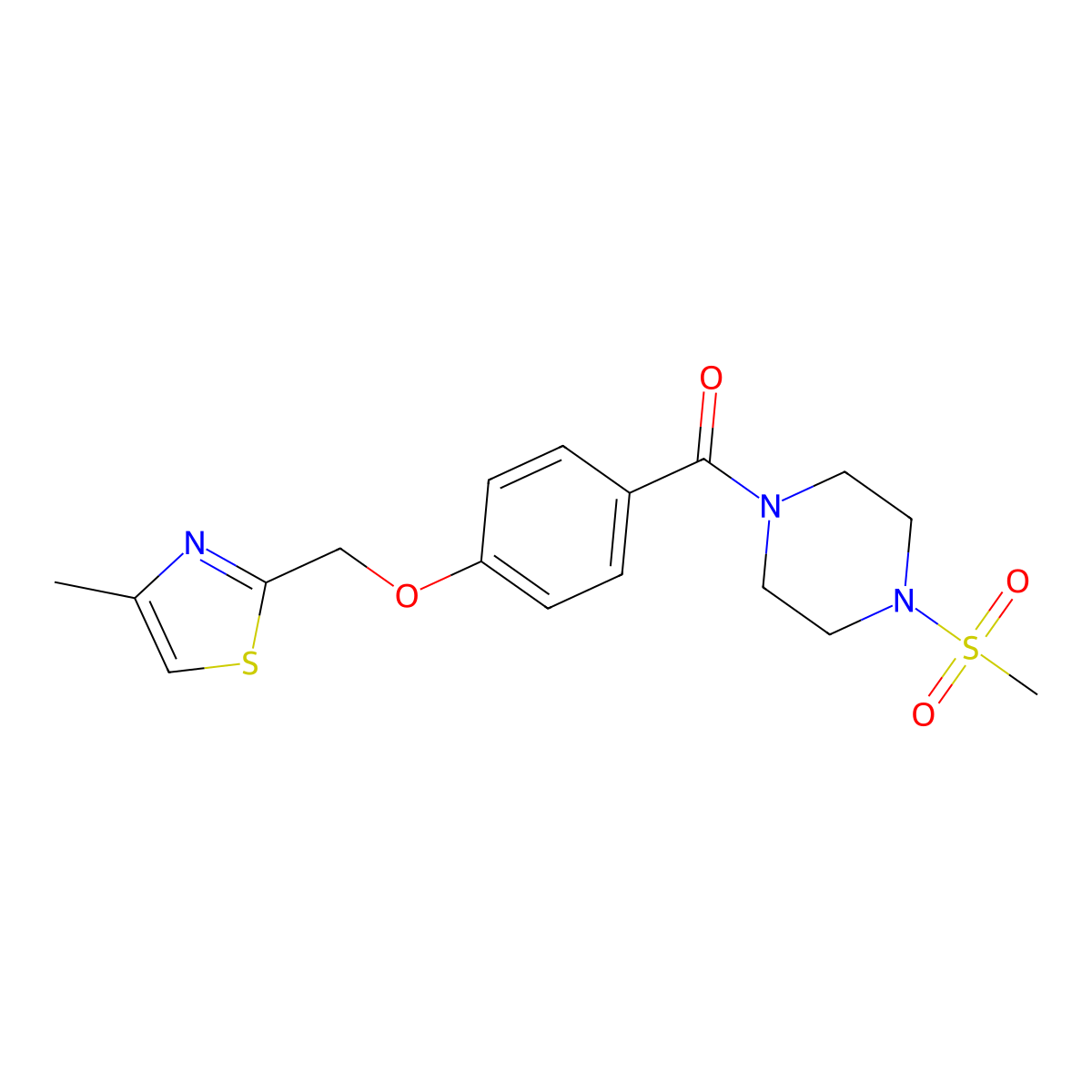 (4-(Methylsulfonyl)piperazin-1-yl)(4-((4-methylthiazol-2-yl)methoxy)phenyl)methanone molecular structure, CAS 1251697-18-3