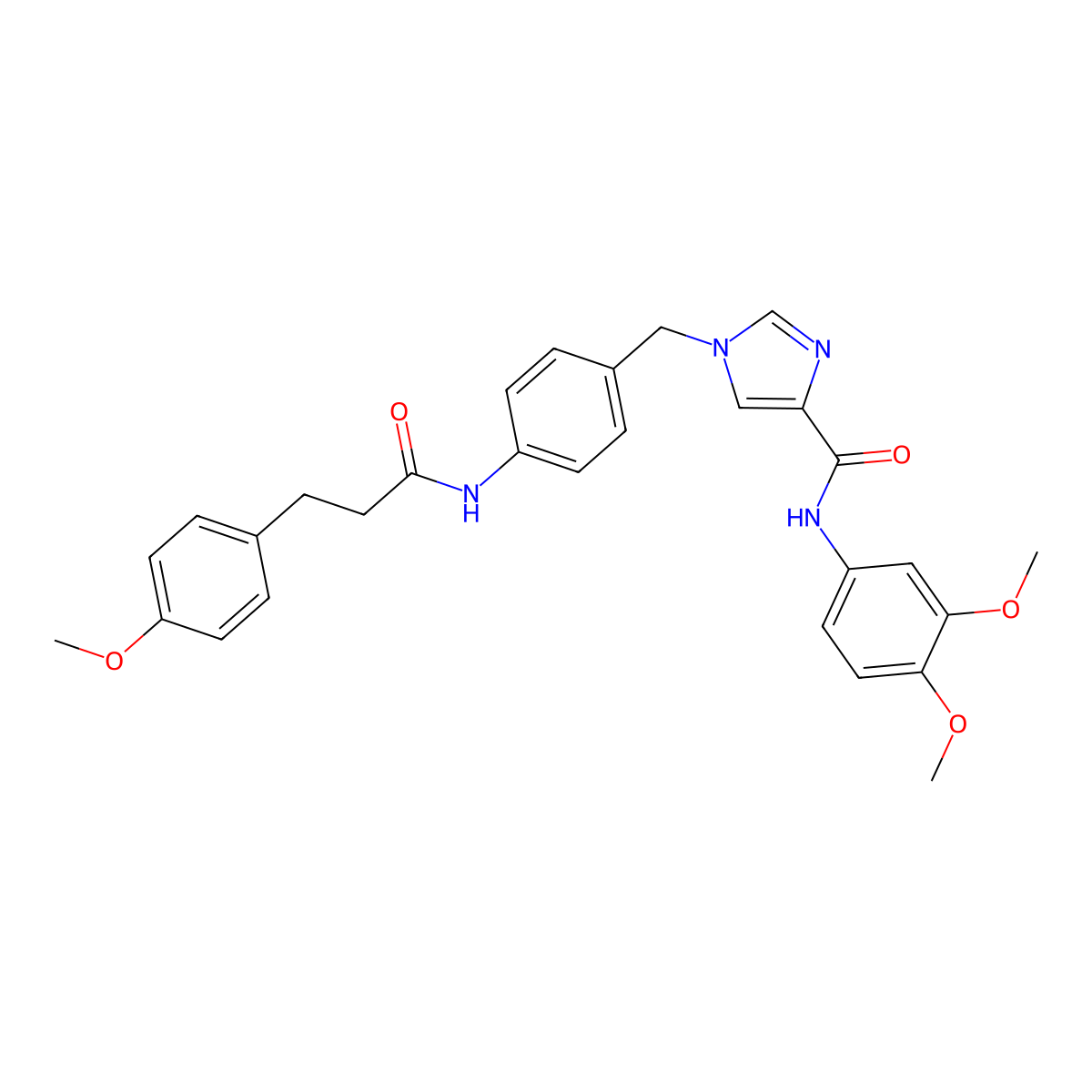 N-(3,4-dimethoxyphenyl)-1-(4-(3-(4-methoxyphenyl)propanamido)benzyl)-1H-imidazole-4-carboxamide molecular structure, CAS 1251697-22-9