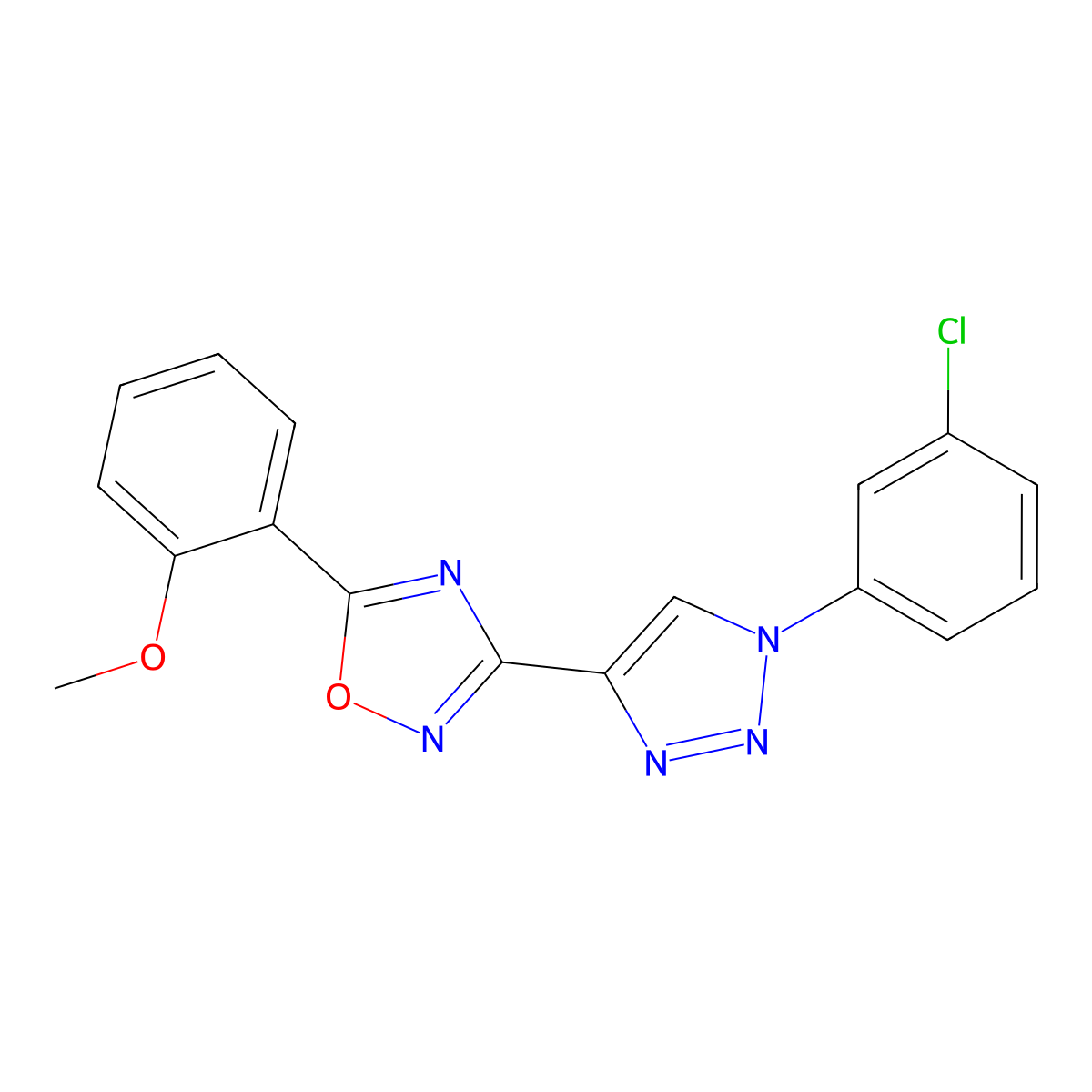 3-(1-(3-chlorophenyl)-1H-1,2,3-triazol-4-yl)-5-(2-methoxyphenyl)-1,2,4-oxadiazole molecular structure, CAS 1251697-24-1