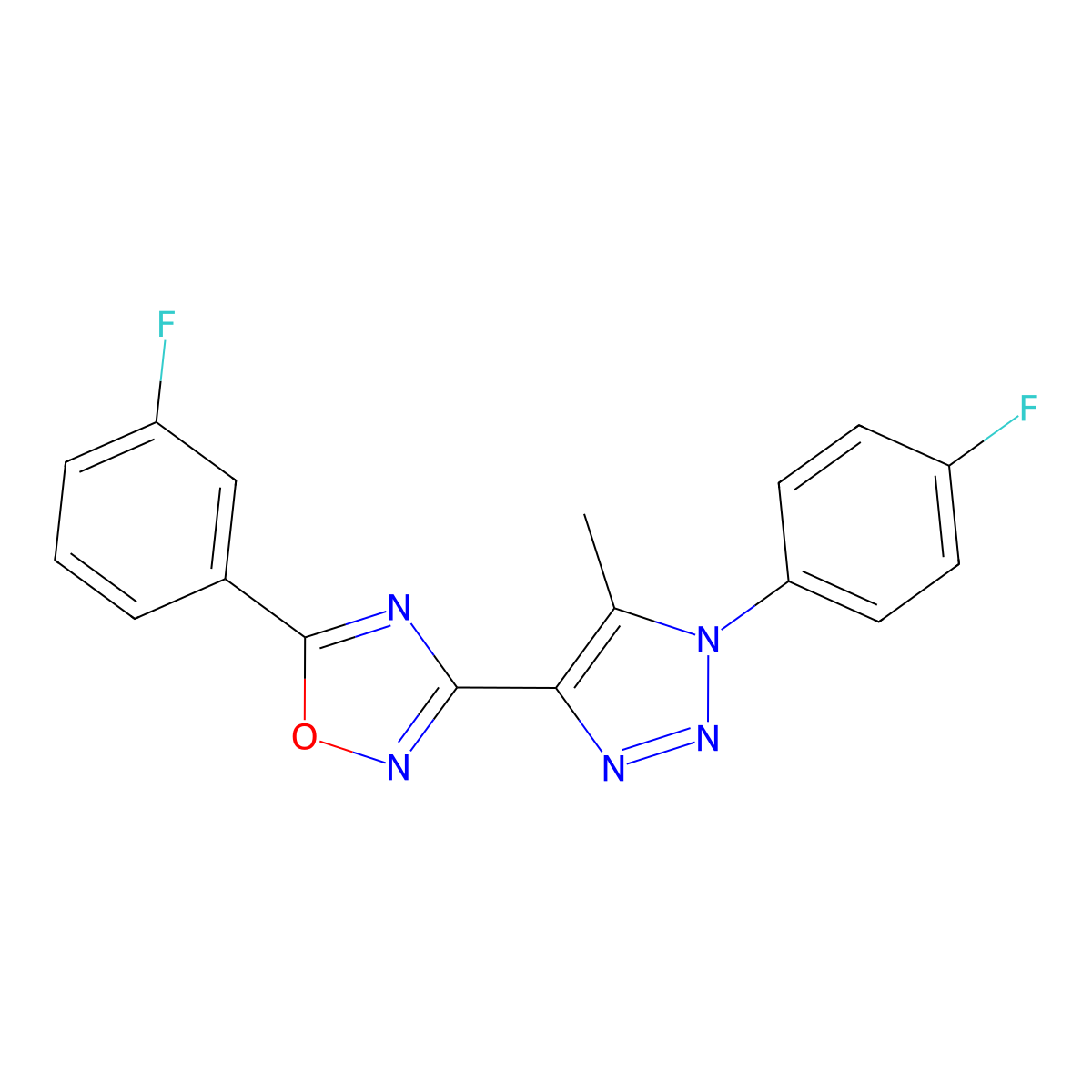 5-(3-fluorophenyl)-3-(1-(4-fluorophenyl)-5-methyl-1H-1,2,3-triazol-4-yl)-1,2,4-oxadiazole molecular structure, CAS 1251697-33-2