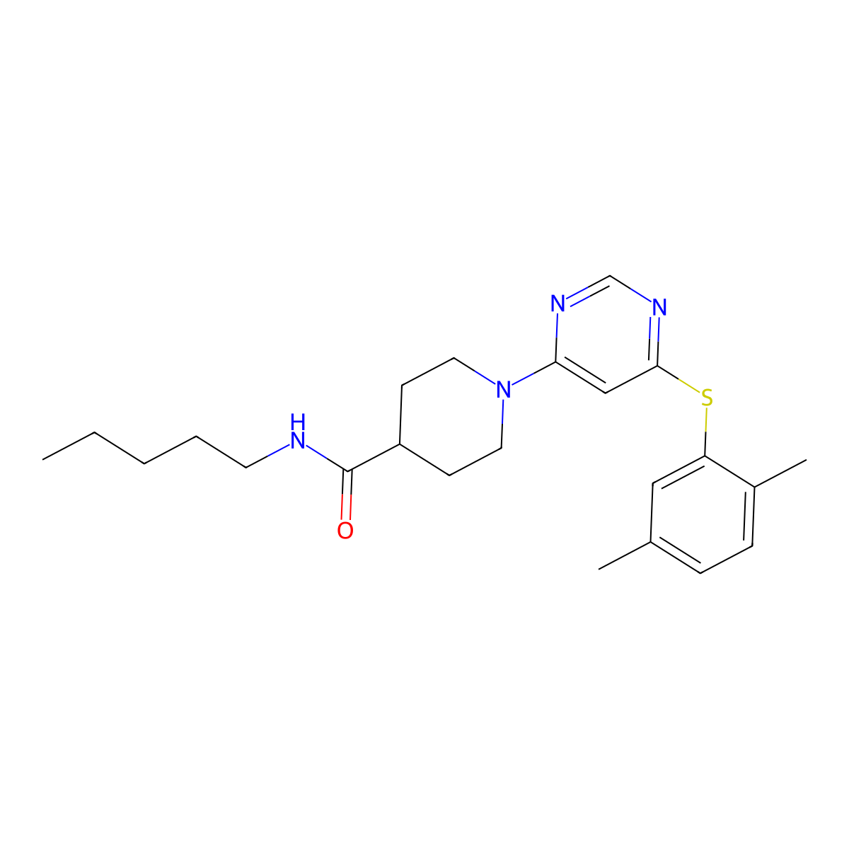 1-{6-[(2,5-dimethylphenyl)sulfanyl]pyrimidin-4-yl}-N-pentylpiperidine-4-carboxamide molecular structure, CAS 1251697-35-4