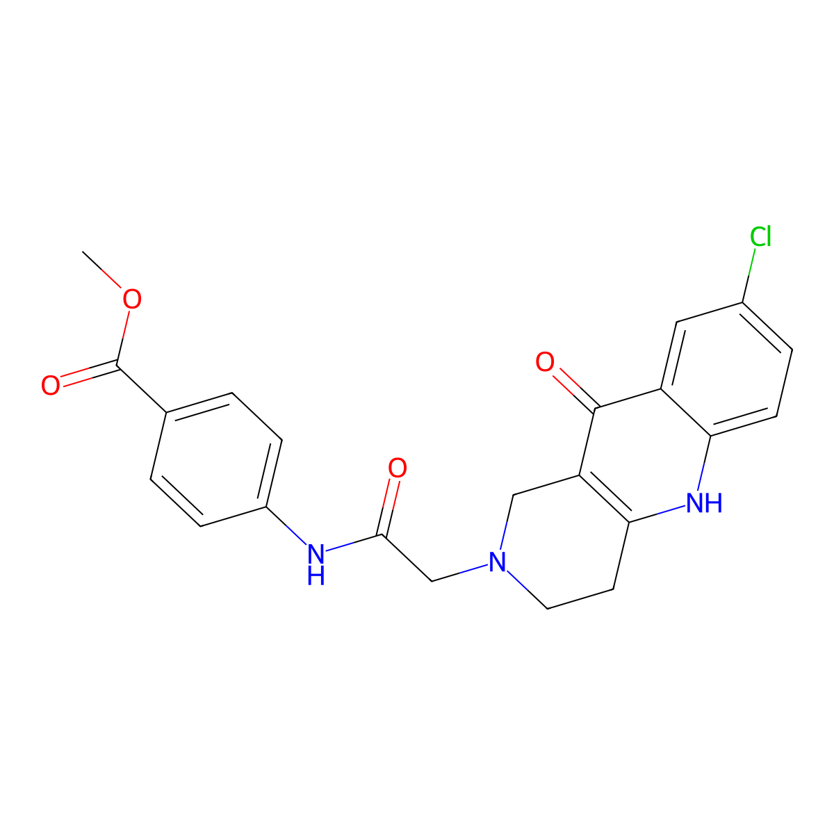 methyl 4-(2-(8-chloro-10-oxo-3,4-dihydrobenzo[b][1,6]naphthyridin-2(1H,5H,10H)-yl)acetamido)benzoate molecular structure, CAS 1251697-42-3