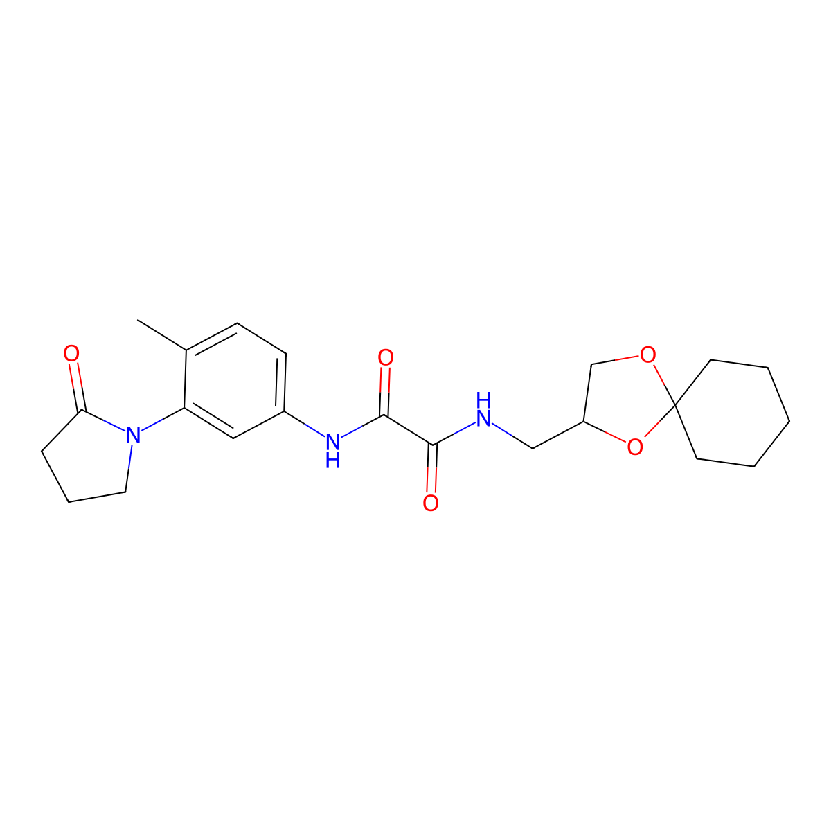 N1-(1,4-dioxaspiro[4.5]decan-2-ylmethyl)-N2-(4-methyl-3-(2-oxopyrrolidin-1-yl)phenyl)oxalamide molecular structure, CAS 1251697-45-6