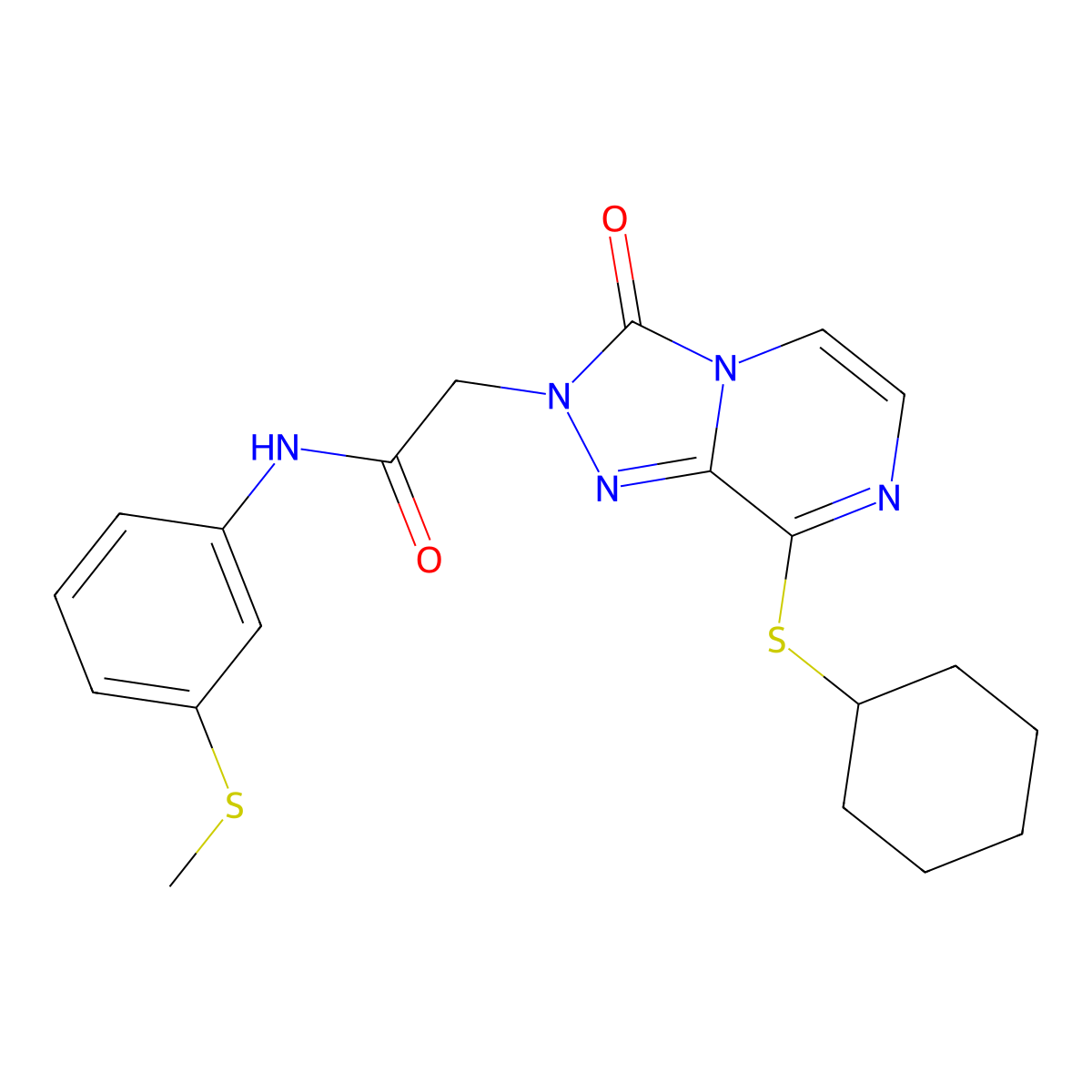 2-(8-(cyclohexylthio)-3-oxo-[1,2,4]triazolo[4,3-a]pyrazin-2(3H)-yl)-N-(3-(methylthio)phenyl)acetamide molecular structure, CAS 1251697-51-4