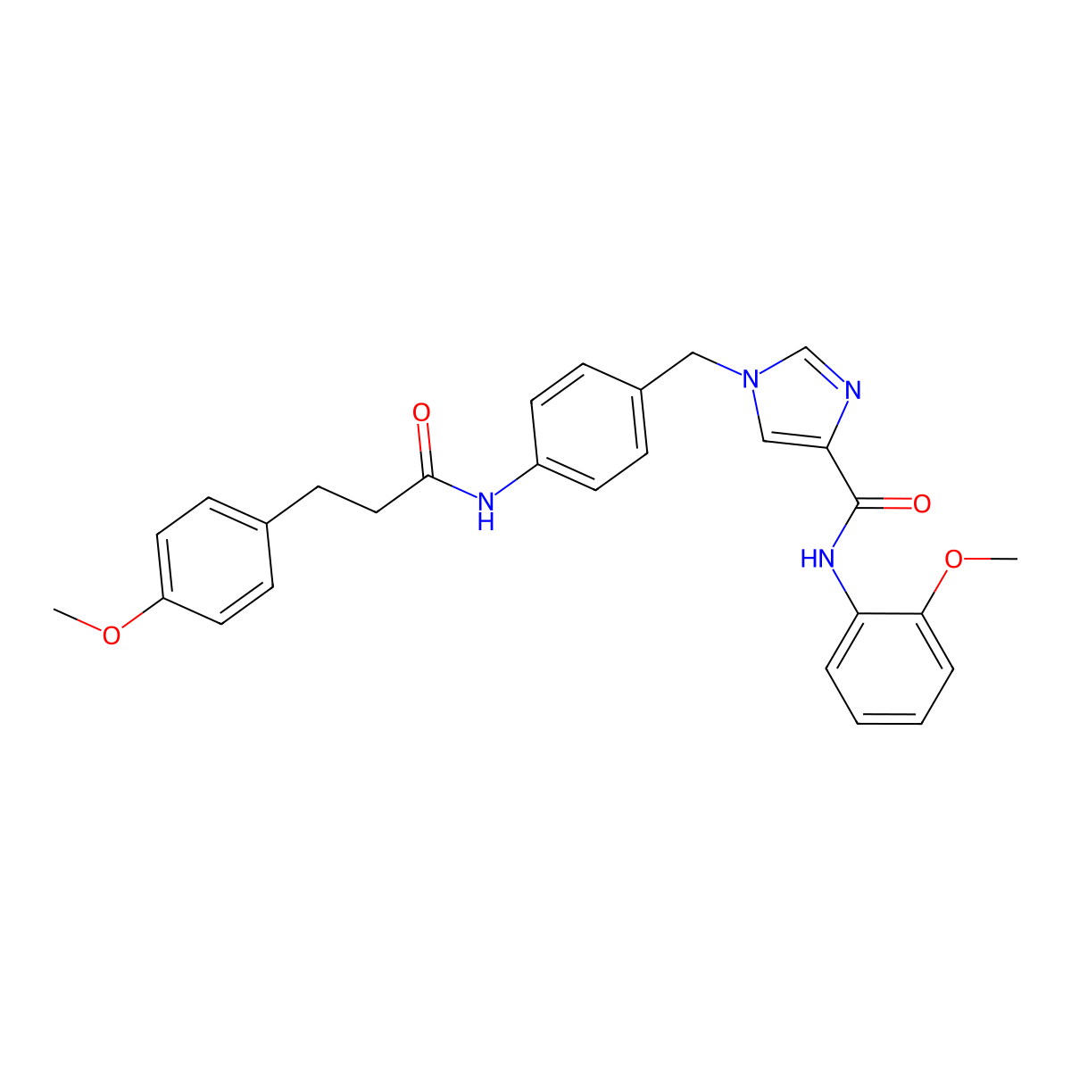 N-(2-methoxyphenyl)-1-(4-(3-(4-methoxyphenyl)propanamido)benzyl)-1H-imidazole-4-carboxamide molecular structure, CAS 1251697-55-8