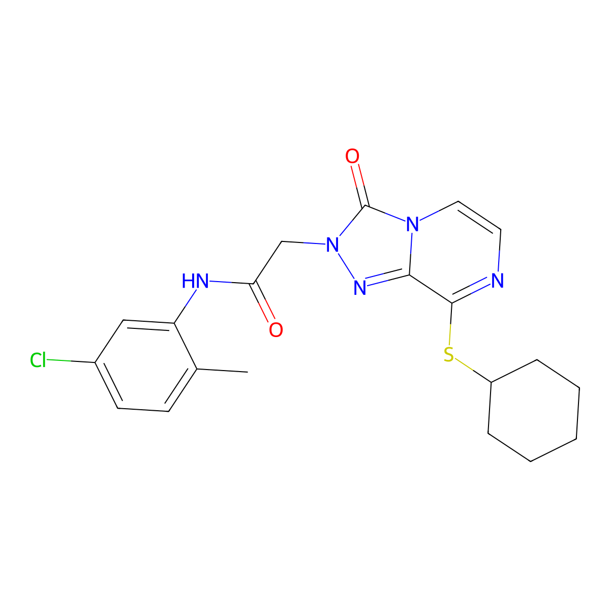 N-(5-chloro-2-methylphenyl)-2-(8-(cyclohexylthio)-3-oxo-[1,2,4]triazolo[4,3-a]pyrazin-2(3H)-yl)acetamide molecular structure, CAS 1251697-70-7