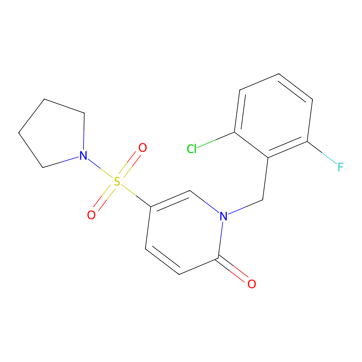 1-[(2-Chloro-6-fluorophenyl)methyl]-5-pyrrolidin-1-ylsulfonylpyridin-2-one molecular structure, CAS 1251697-76-3