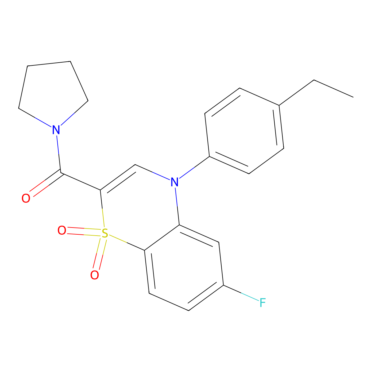 4-(4-ethylphenyl)-6-fluoro-2-(pyrrolidin-1-ylcarbonyl)-4H-1,4-benzothiazine 1,1-dioxide molecular structure, CAS 1251697-80-9