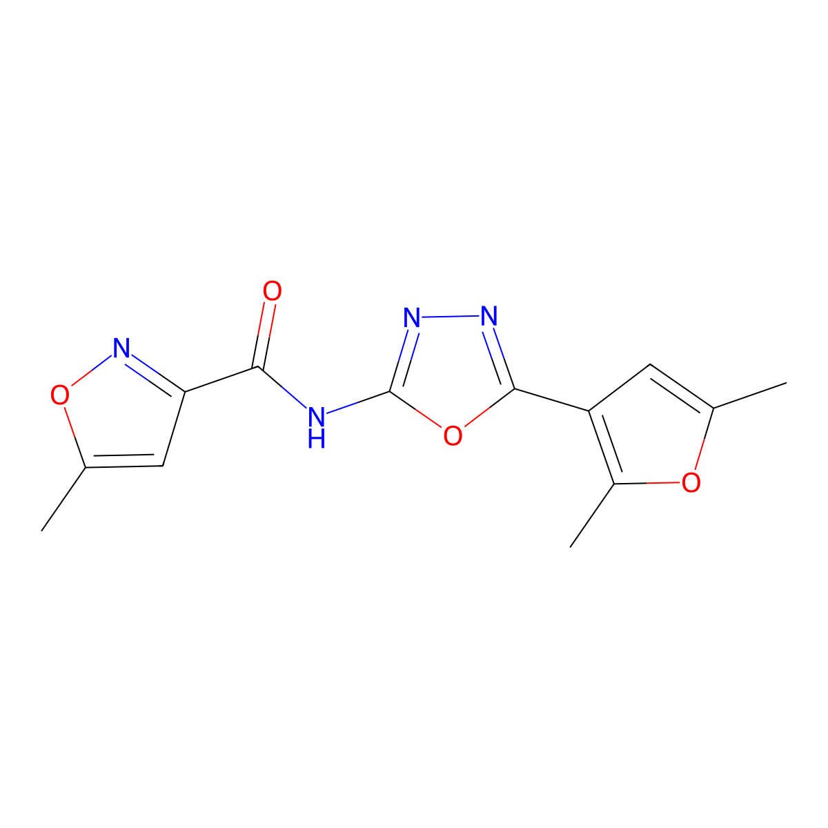 N-(5-(2,5-dimethylfuran-3-yl)-1,3,4-oxadiazol-2-yl)-5-methylisoxazole-3-carboxamide molecular structure, CAS 1251697-81-0