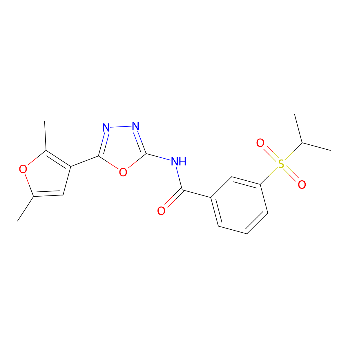 N-(5-(2,5-dimethylfuran-3-yl)-1,3,4-oxadiazol-2-yl)-3-(isopropylsulfonyl)benzamide molecular structure, CAS 1251697-95-6