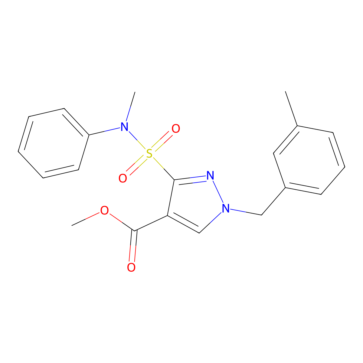 methyl 3-(N-methyl-N-phenylsulfamoyl)-1-(3-methylbenzyl)-1H-pyrazole-4-carboxylate molecular structure, CAS 1251697-99-0