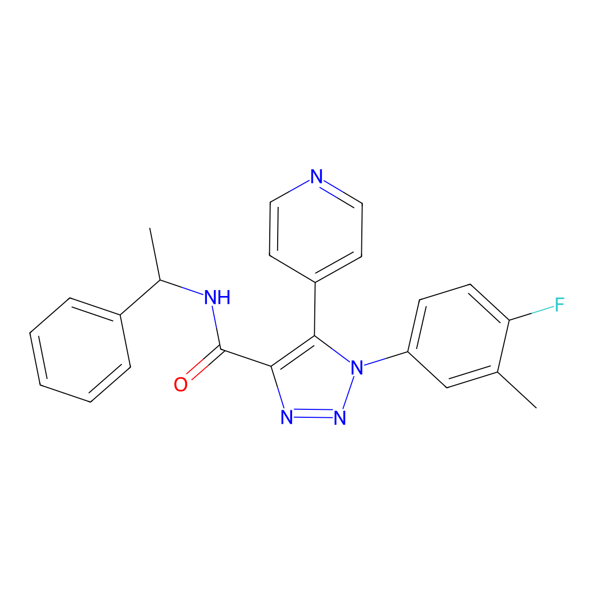 1-(4-fluoro-3-methylphenyl)-N-(1-phenylethyl)-5-(pyridin-4-yl)-1H-1,2,3-triazole-4-carboxamide molecular structure, CAS 1251698-01-7