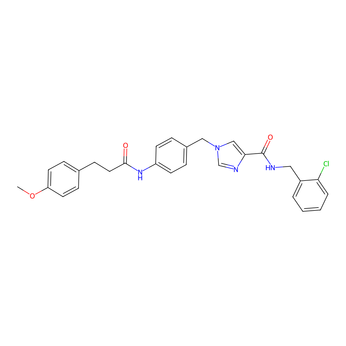 N-(2-chlorobenzyl)-1-(4-(3-(4-methoxyphenyl)propanamido)benzyl)-1H-imidazole-4-carboxamide molecular structure, CAS 1251698-03-9