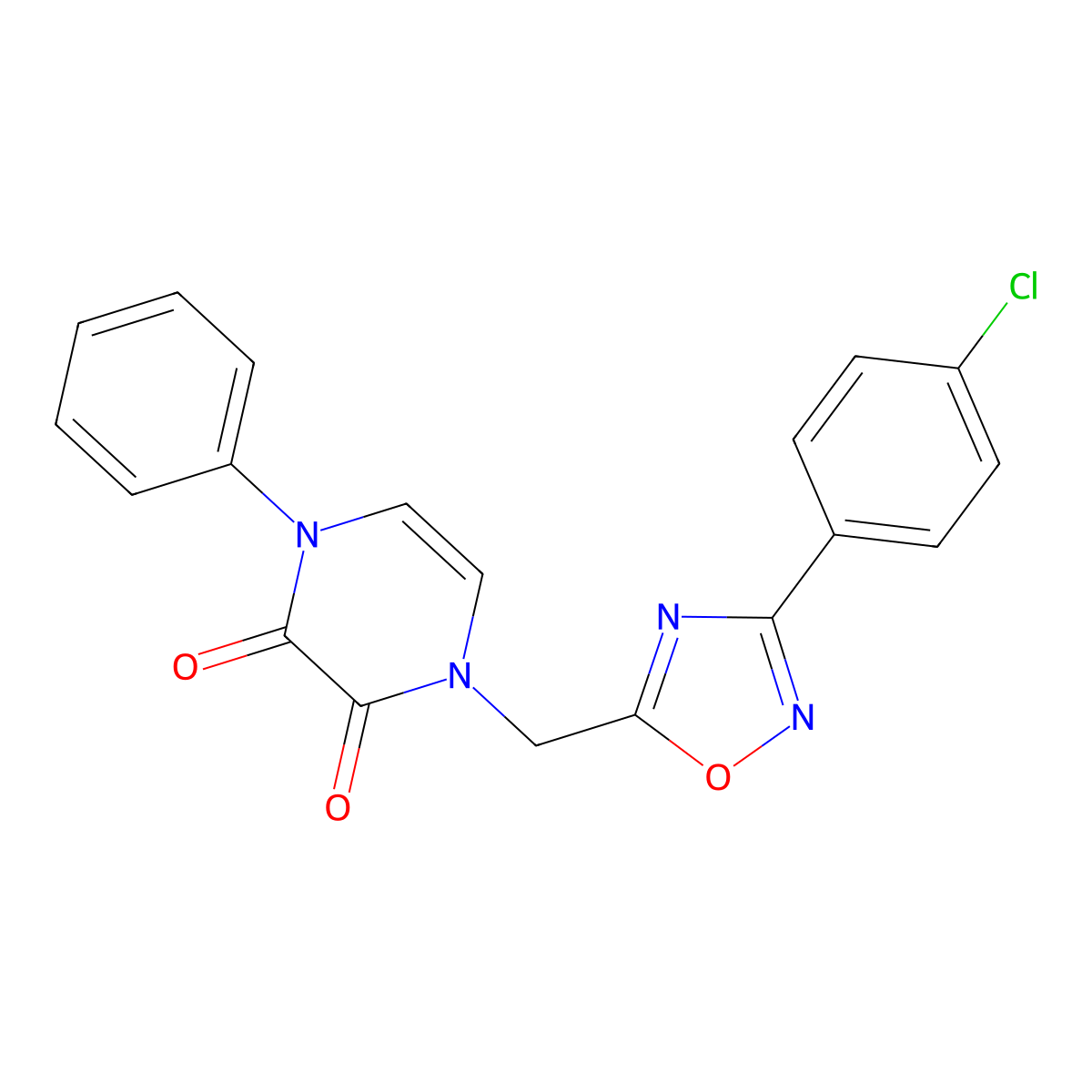 1-((3-(4-chlorophenyl)-1,2,4-oxadiazol-5-yl)methyl)-4-phenylpyrazine-2,3(1H,4H)-dione molecular structure, CAS 1251698-04-0