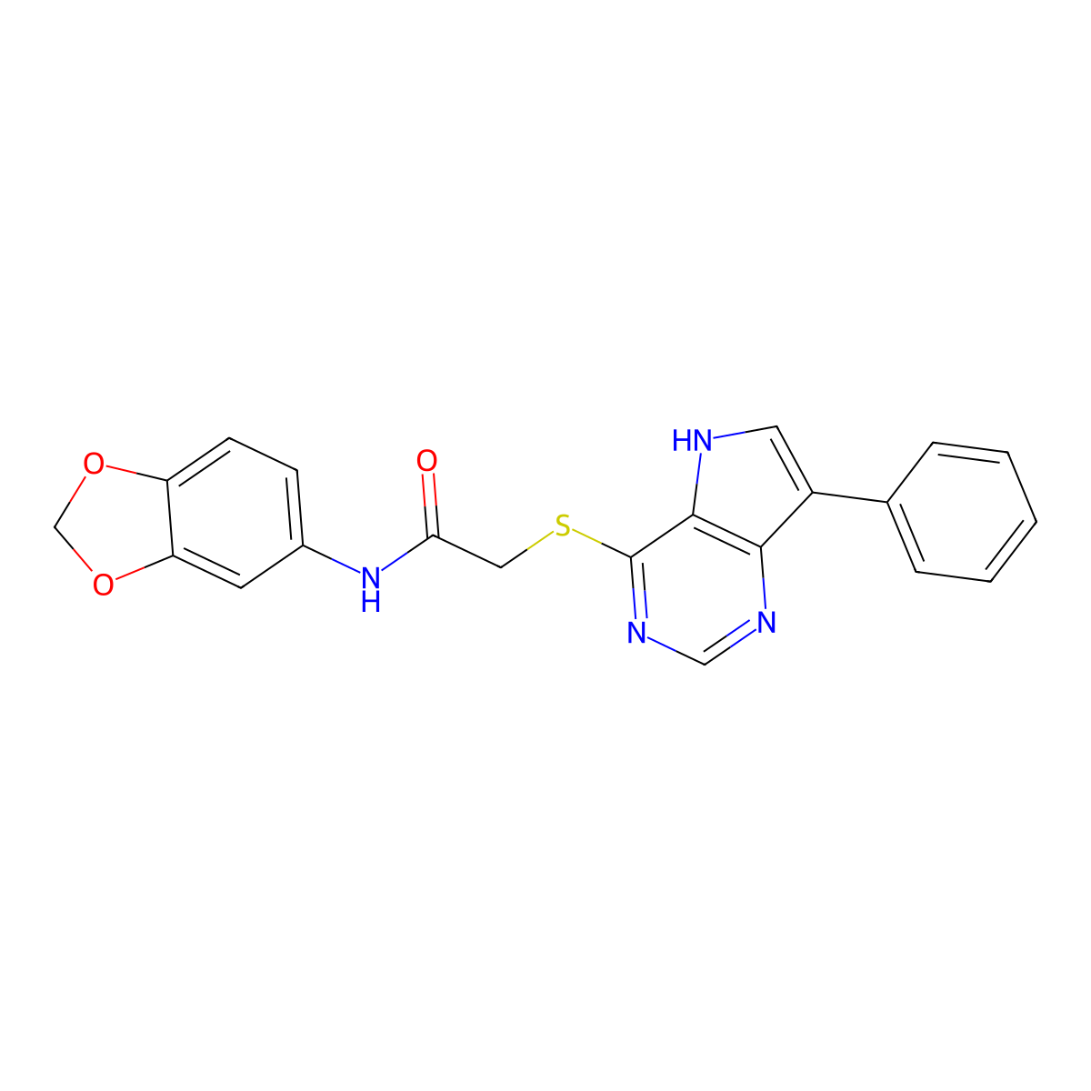 N-1,3-benzodioxol-5-yl-2-[(7-phenyl-5H-pyrrolo[3,2-d]pyrimidin-4-yl)thio]acetamide molecular structure, CAS 1251698-09-5