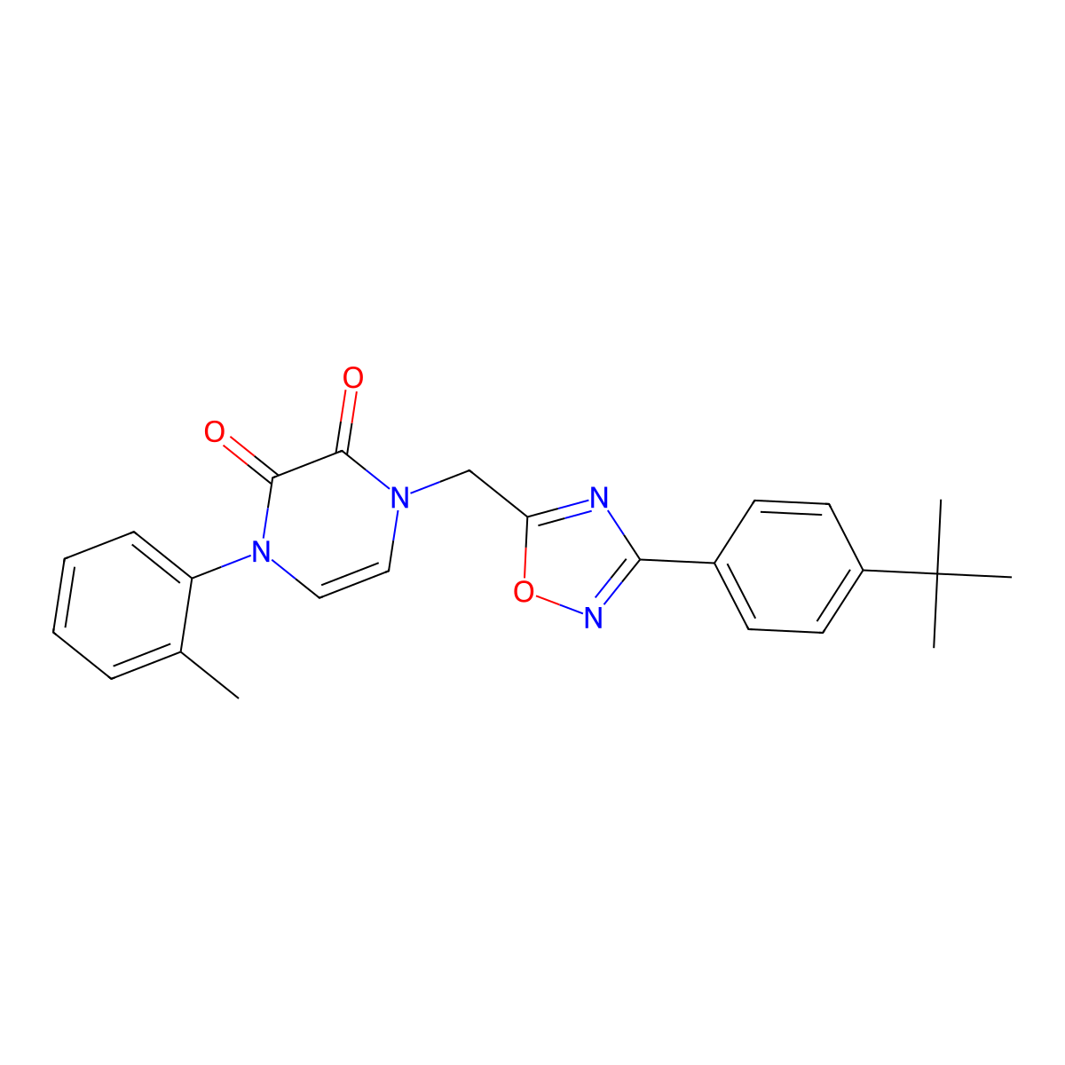 1-((3-(4-(tert-butyl)phenyl)-1,2,4-oxadiazol-5-yl)methyl)-4-(o-tolyl)pyrazine-2,3(1H,4H)-dione molecular structure, CAS 1251698-19-7
