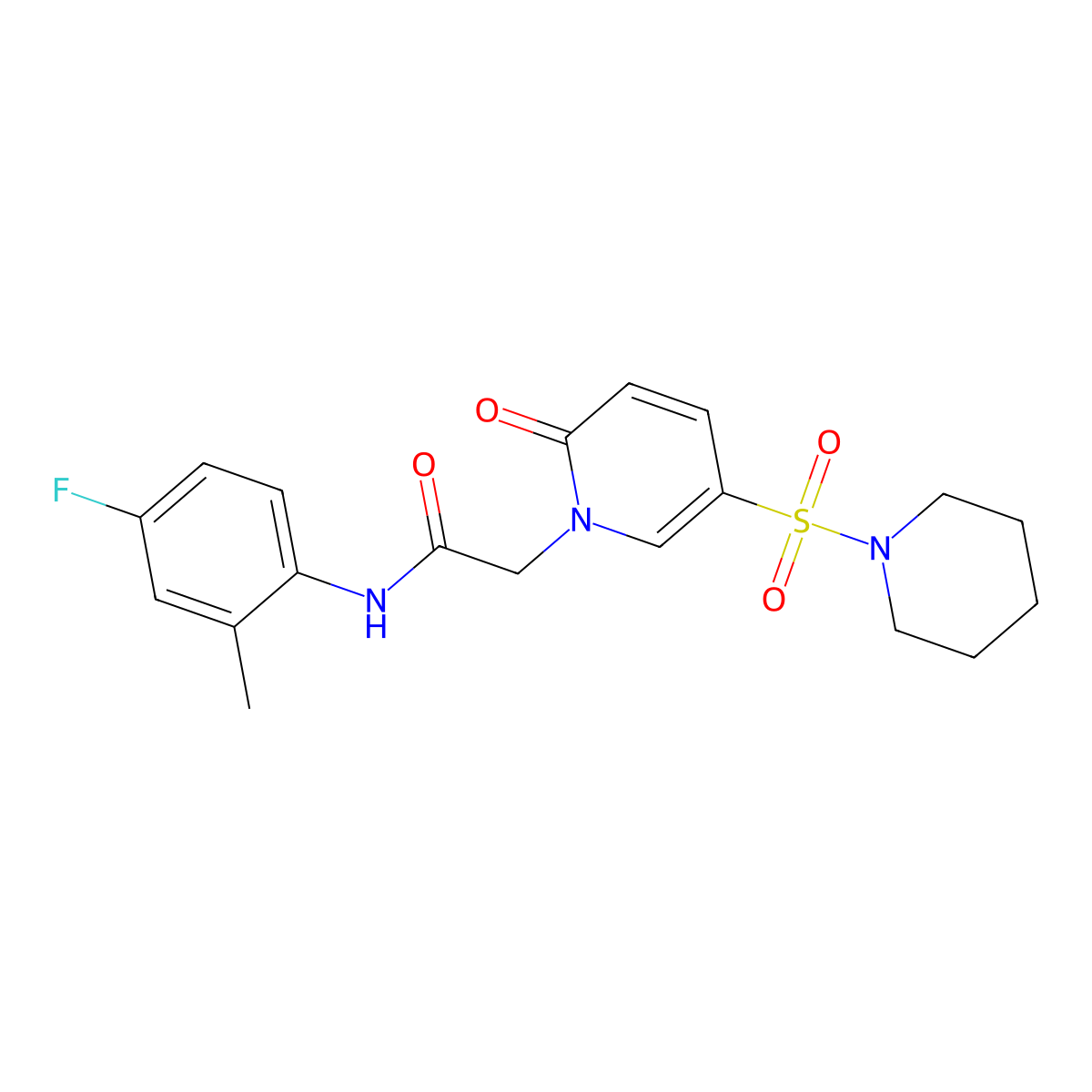 N-(4-fluoro-2-methylphenyl)-2-[2-oxo-5-(piperidin-1-ylsulfonyl)pyridin-1(2H)-yl]acetamide molecular structure, CAS 1251698-24-4