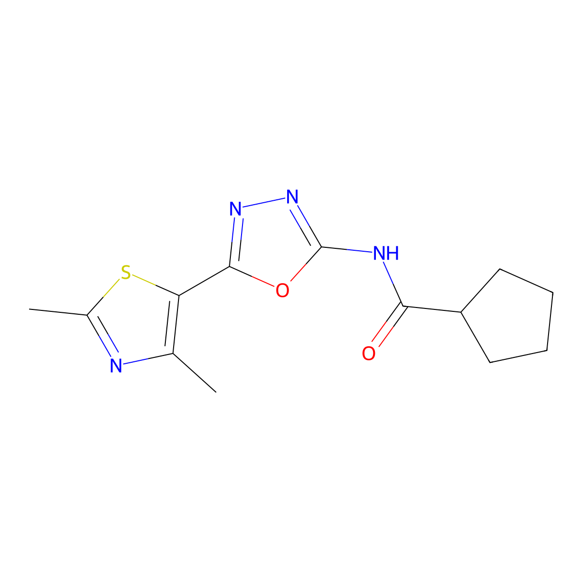 N-[5-(2,4-dimethyl-1,3-thiazol-5-yl)-1,3,4-oxadiazol-2-yl]cyclopentanecarboxamide molecular structure, CAS 1251698-29-9