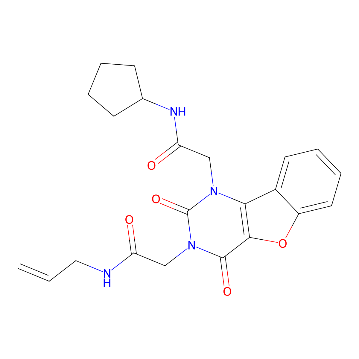N-allyl-2-(1-(2-(cyclopentylamino)-2-oxoethyl)-2,4-dioxo-1,2-dihydrobenzofuro[3,2-d]pyrimidin-3(4H)-yl)acetamide molecular structure, CAS 1251698-30-2