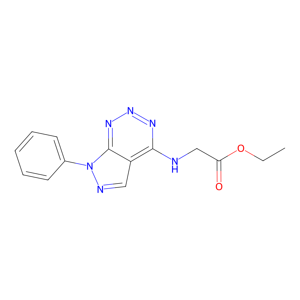 ethyl 2-((7-phenyl-7H-pyrazolo[3,4-d][1,2,3]triazin-4-yl)amino)acetate molecular structure, CAS 1251698-39-1