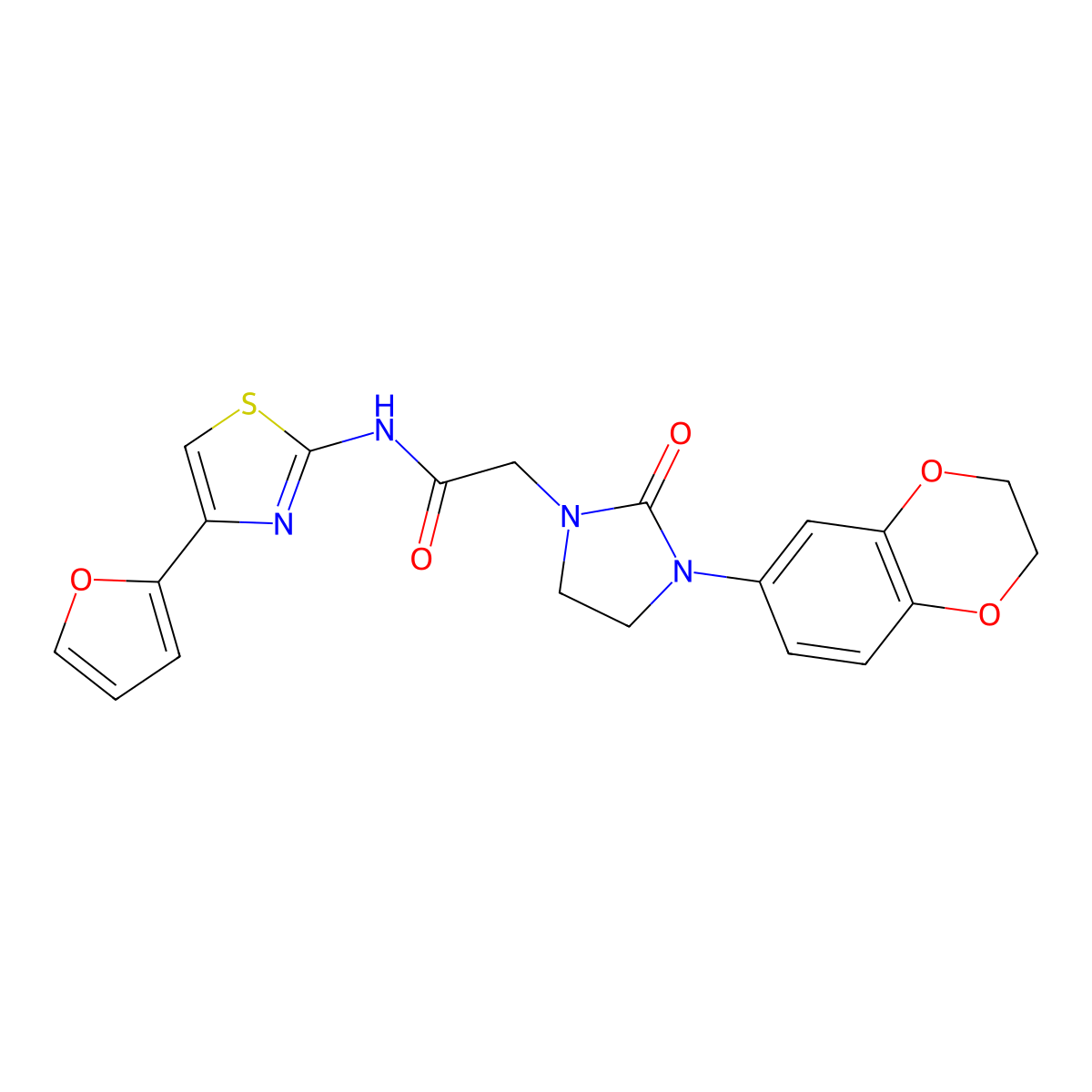 2-(3-(2,3-dihydrobenzo[b][1,4]dioxin-6-yl)-2-oxoimidazolidin-1-yl)-N-(4-(furan-2-yl)thiazol-2-yl)acetamide molecular structure, CAS 1251698-73-3