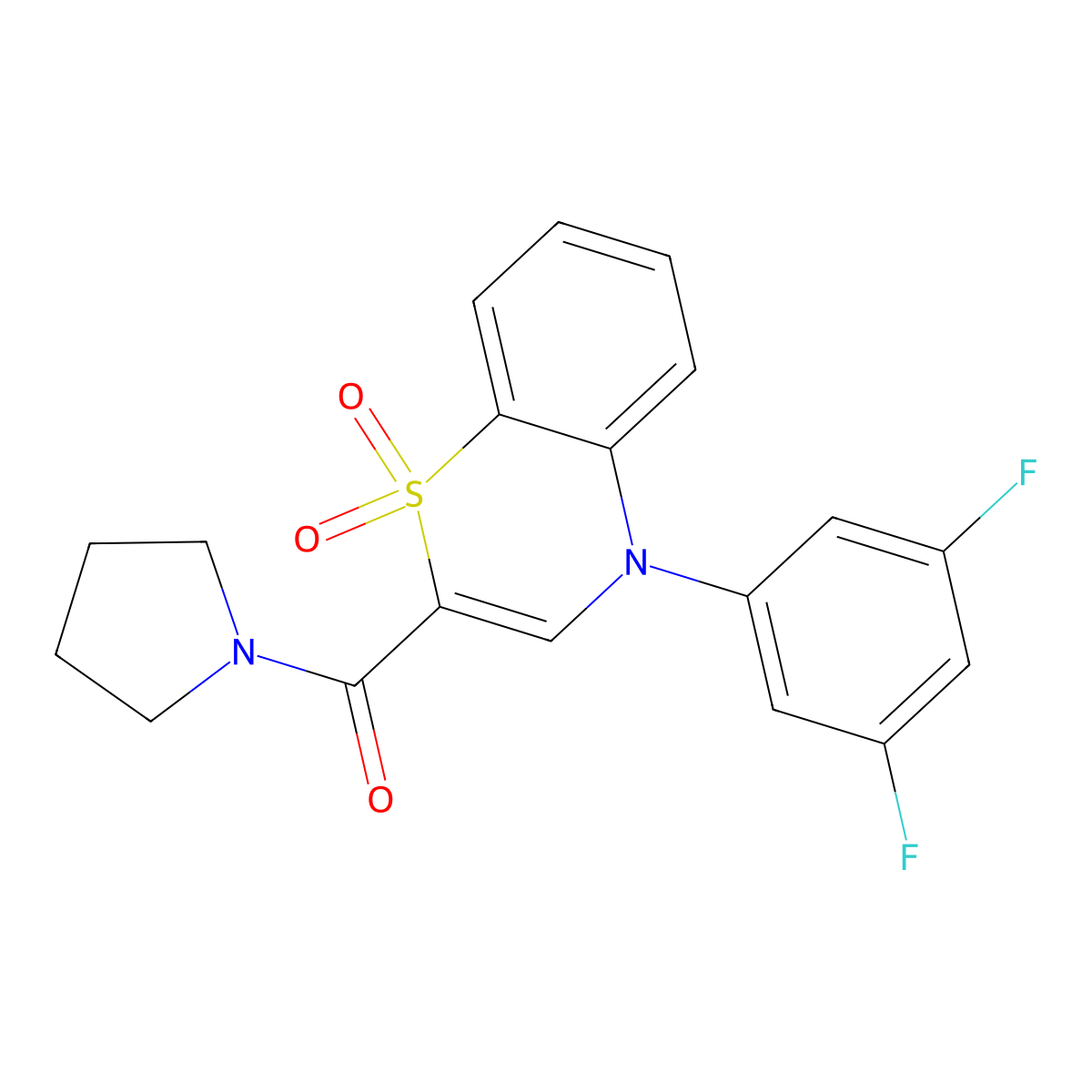 (4-(3,5-difluorophenyl)-1,1-dioxido-4H-benzo[b][1,4]thiazin-2-yl)(pyrrolidin-1-yl)methanone molecular structure, CAS 1251698-75-5
