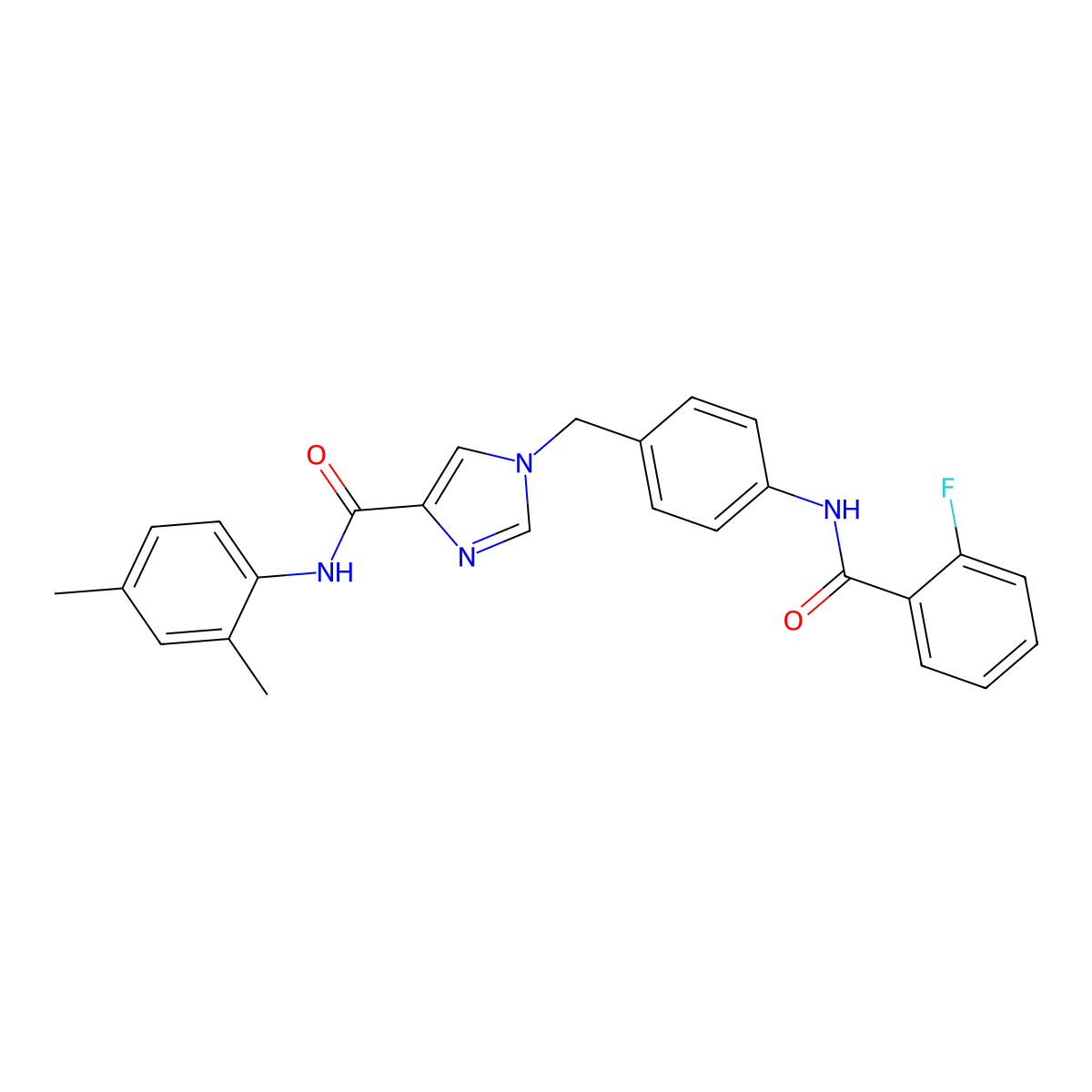N-(2,4-dimethylphenyl)-1-{[4-(2-fluorobenzamido)phenyl]methyl}-1H-imidazole-4-carboxamide molecular structure, CAS 1251698-77-7