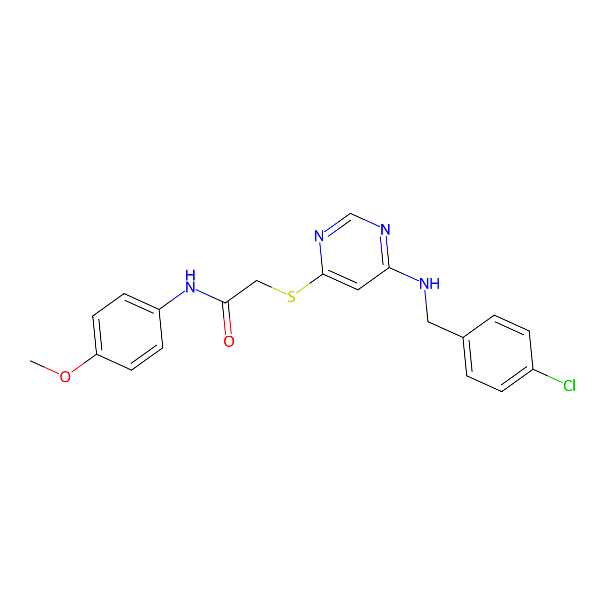2-[(6-{[(4-chlorophenyl)methyl]amino}pyrimidin-4-yl)sulfanyl]-N-(4-methoxyphenyl)acetamide molecular structure, CAS 1251698-88-0