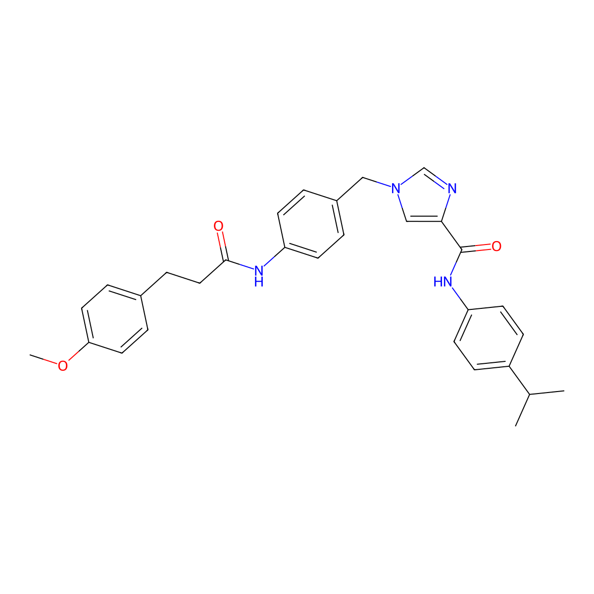 N-(4-isopropylphenyl)-1-(4-(3-(4-methoxyphenyl)propanamido)benzyl)-1H-imidazole-4-carboxamide molecular structure, CAS 1251698-97-1