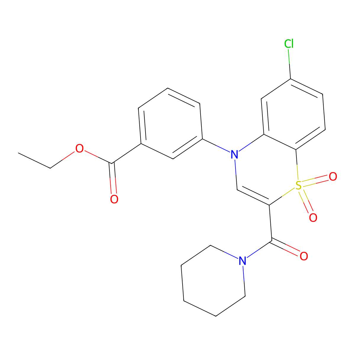 ethyl 3-[6-chloro-1,1-dioxido-2-(piperidin-1-ylcarbonyl)-4H-1,4-benzothiazin-4-yl]benzoate molecular structure, CAS 1251699-06-5