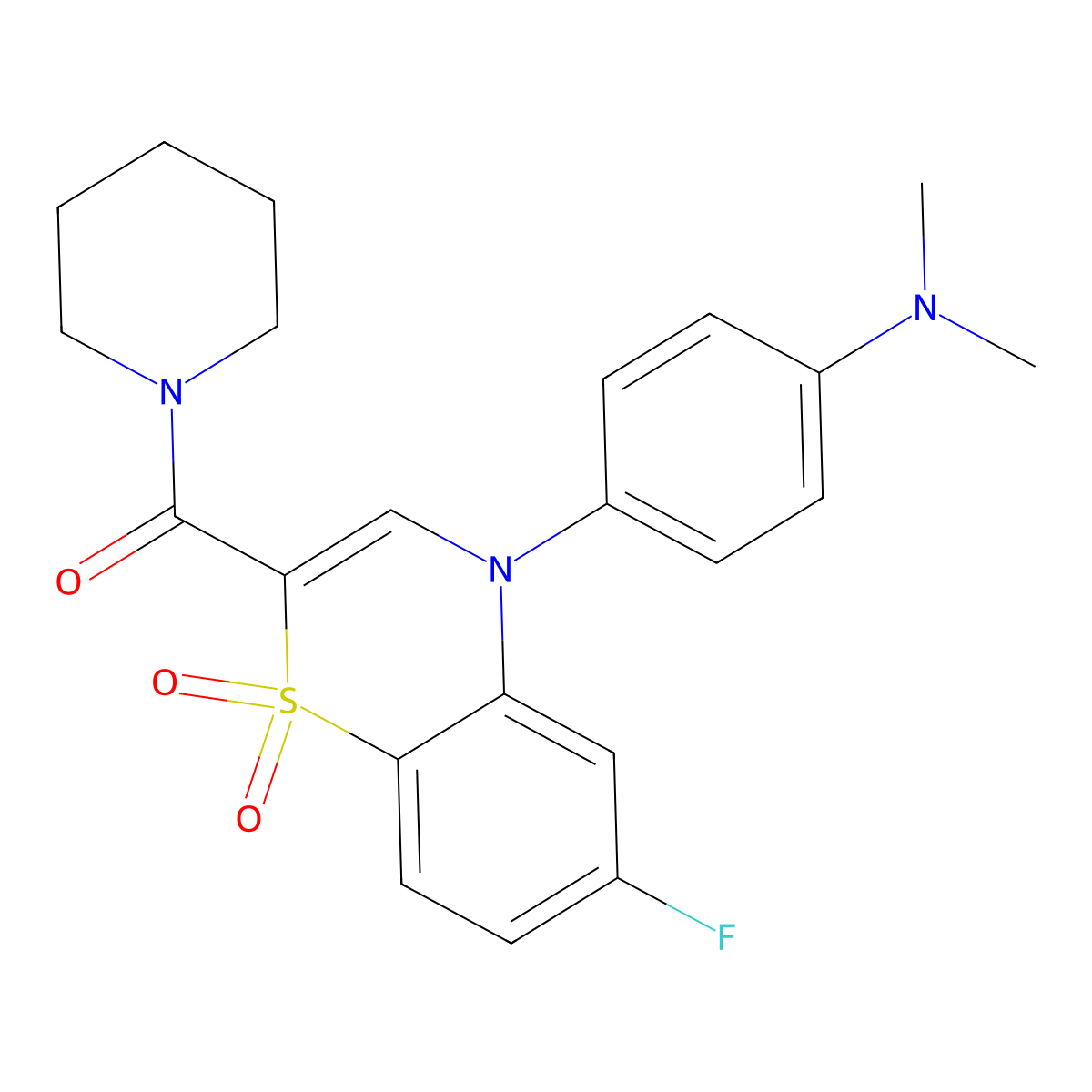 4-[4-(dimethylamino)phenyl]-6-fluoro-2-(piperidine-1-carbonyl)-4H-1lambda6,4-benzothiazine-1,1-dione molecular structure, CAS 1251699-12-3