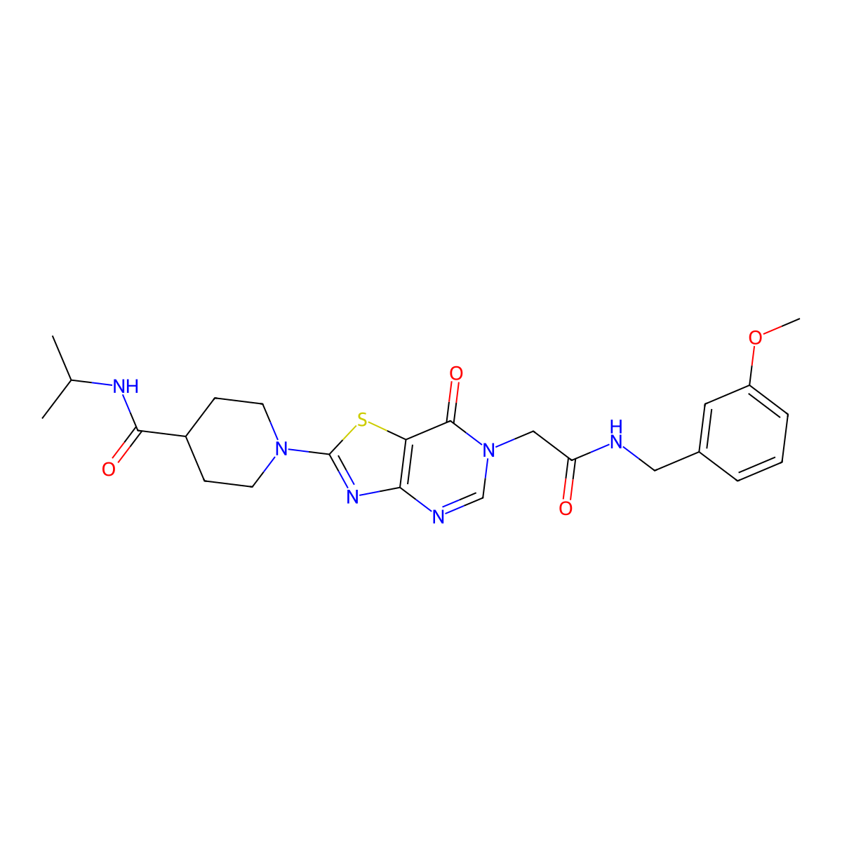 1-[6-({[(3-methoxyphenyl)methyl]carbamoyl}methyl)-7-oxo-6H,7H-[1,3]thiazolo[4,5-d]pyrimidin-2-yl]-N-(propan-2-yl)piperidine-4-carboxamide molecular structure, CAS 1251699-16-7