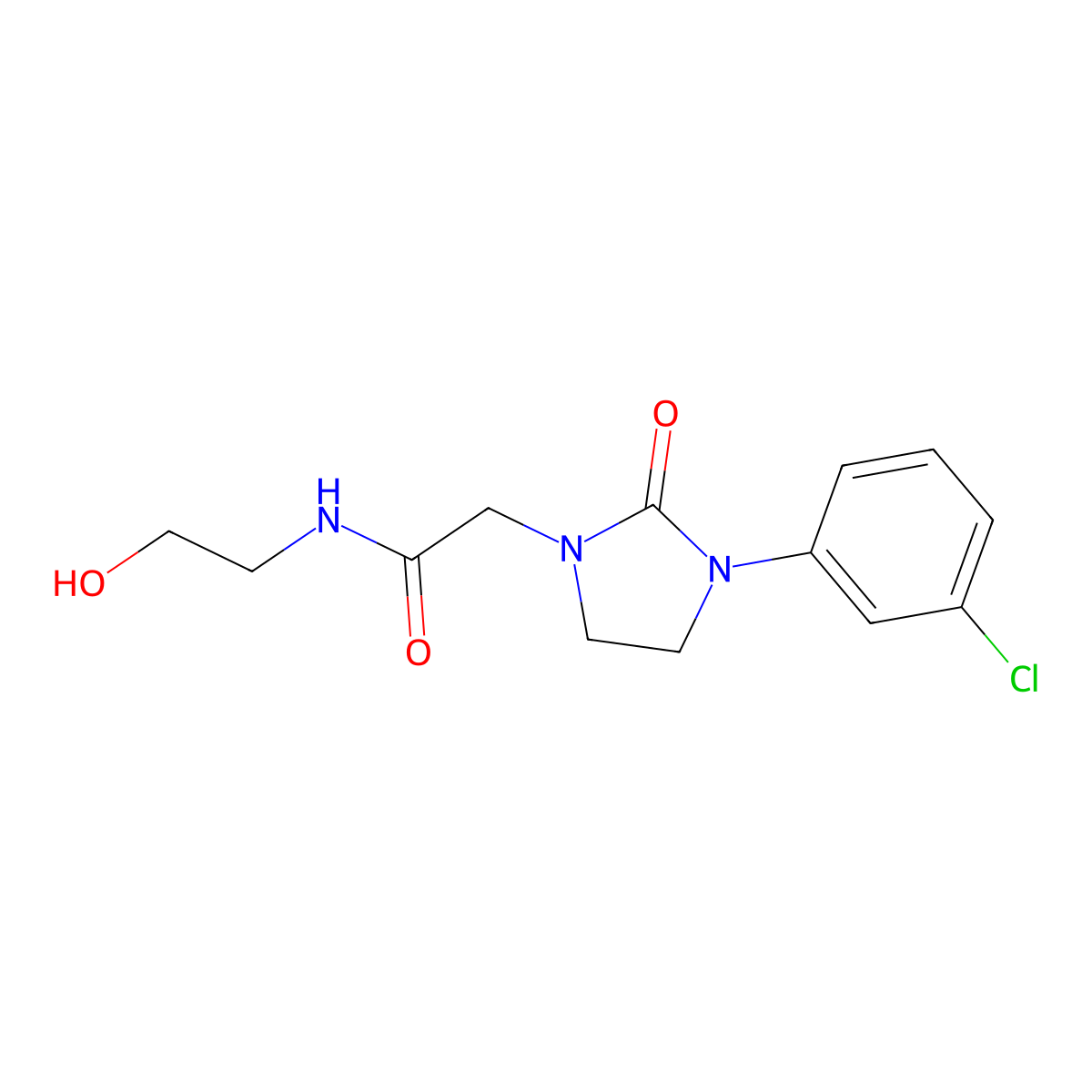 2-(3-(3-chlorophenyl)-2-oxoimidazolidin-1-yl)-N-(2-hydroxyethyl)acetamide molecular structure, CAS 1251699-20-3